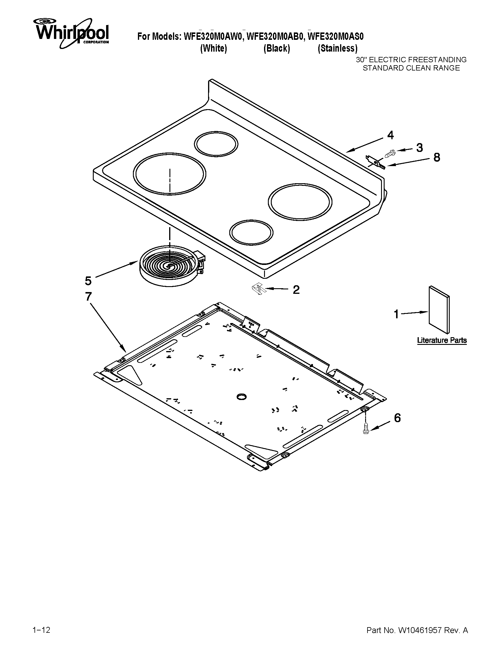 Whirlpool WFE320M0AW0 cooktop parts diagram