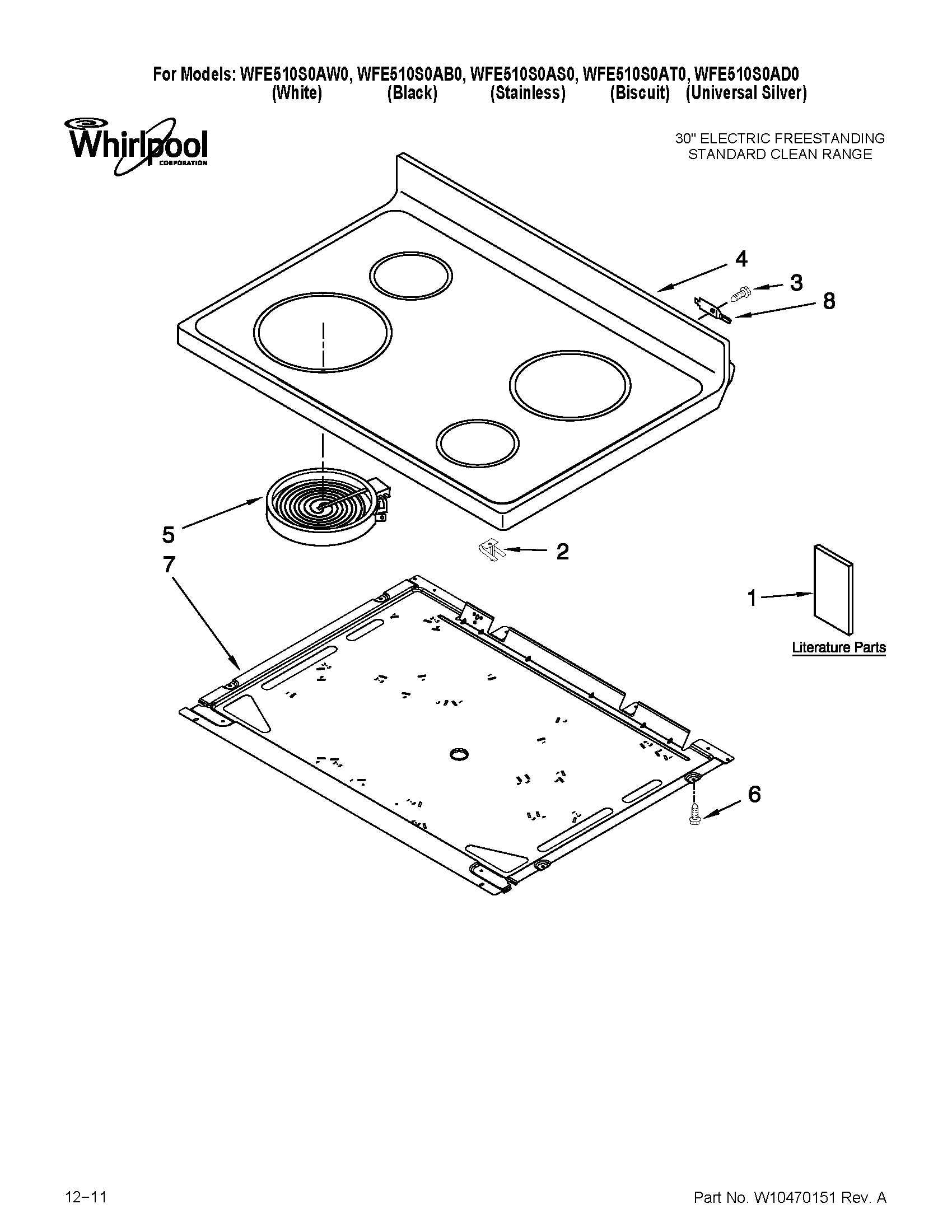 Whirlpool WFE510S0AT0 cooktop parts diagram
