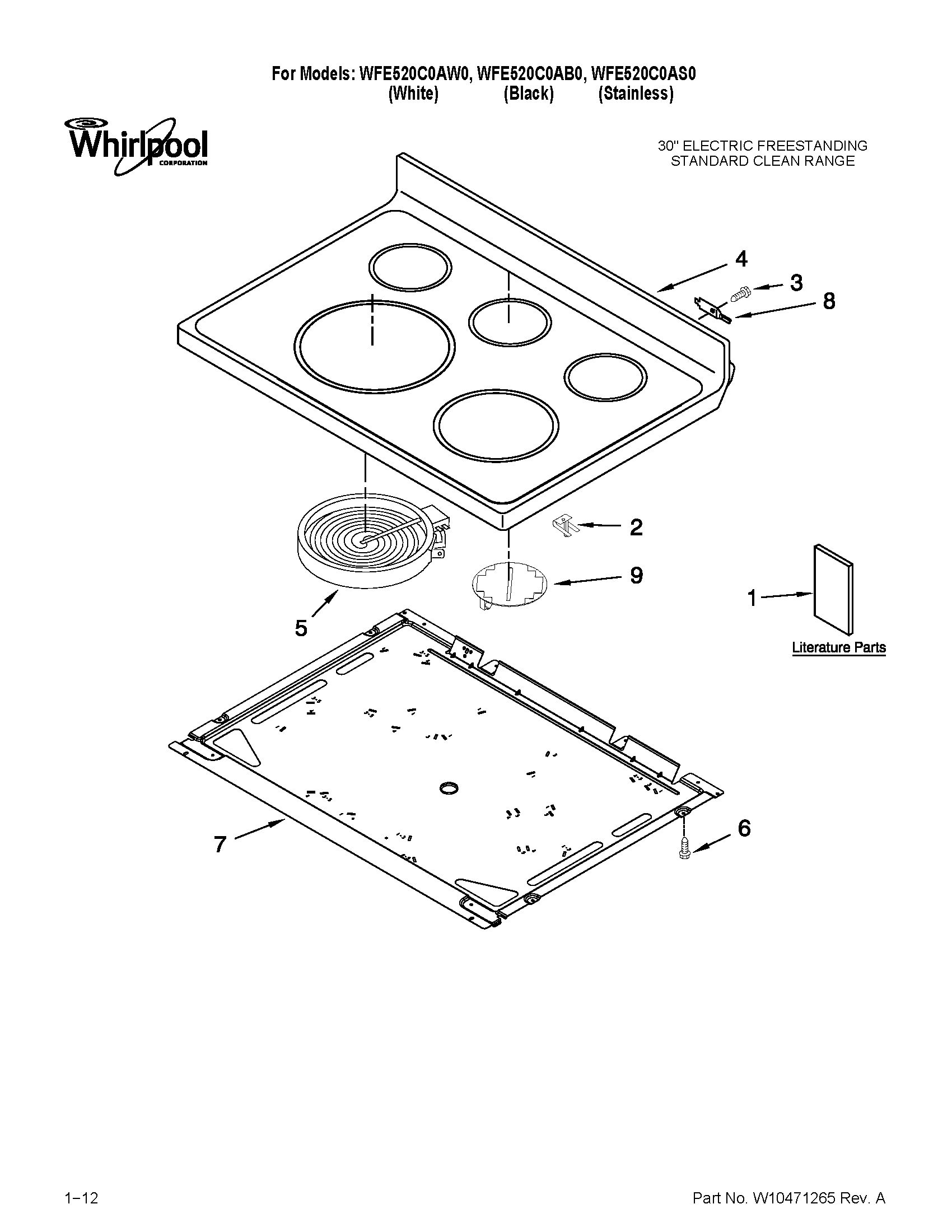 Whirlpool WFE520C0AB0 cooktop parts diagram