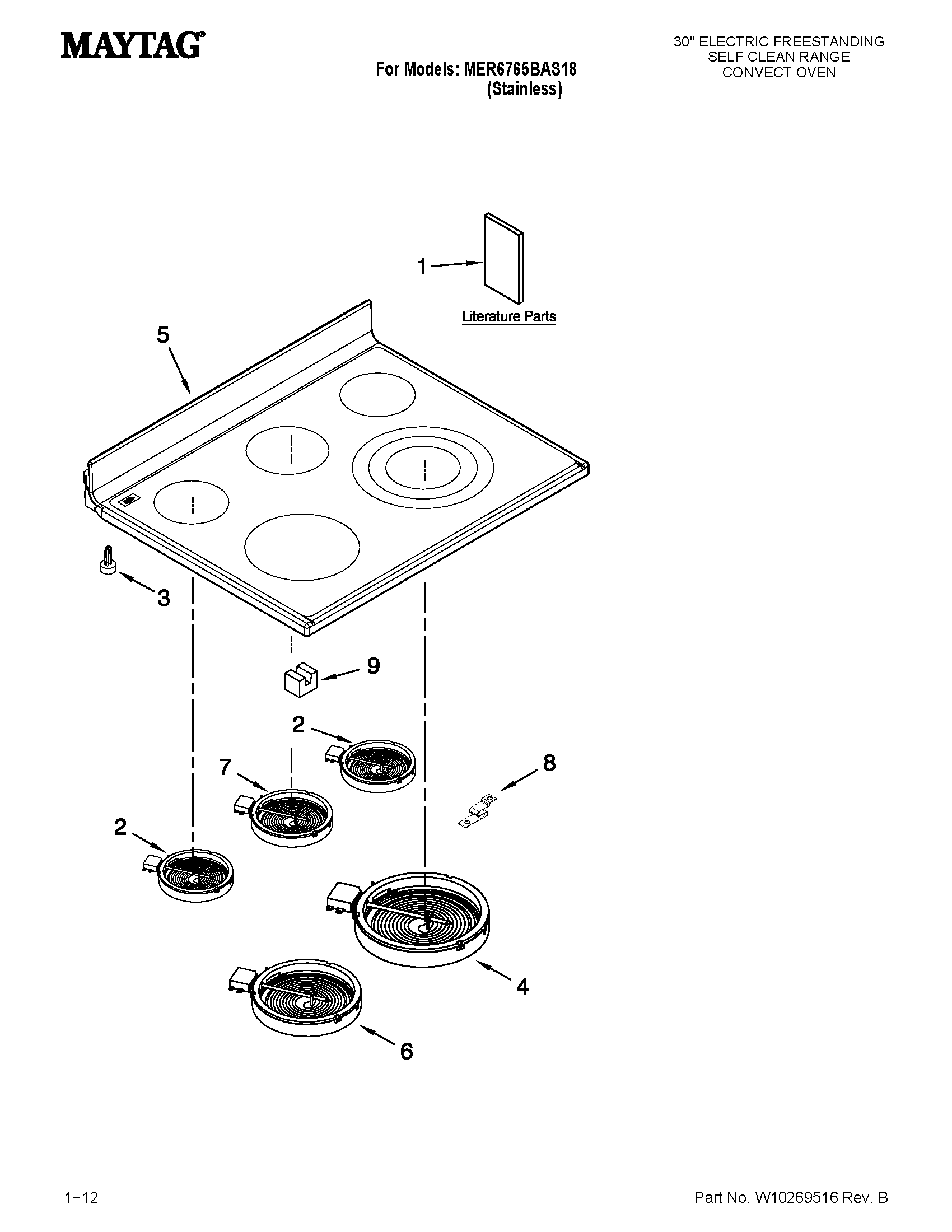 Maytag MER6765BAS18 cooktop parts diagram