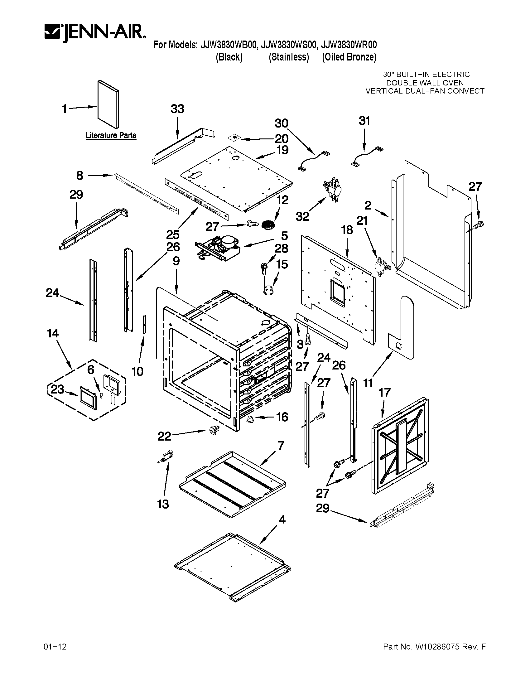 Jenn-Air JJW3830WS00 upper oven parts diagram