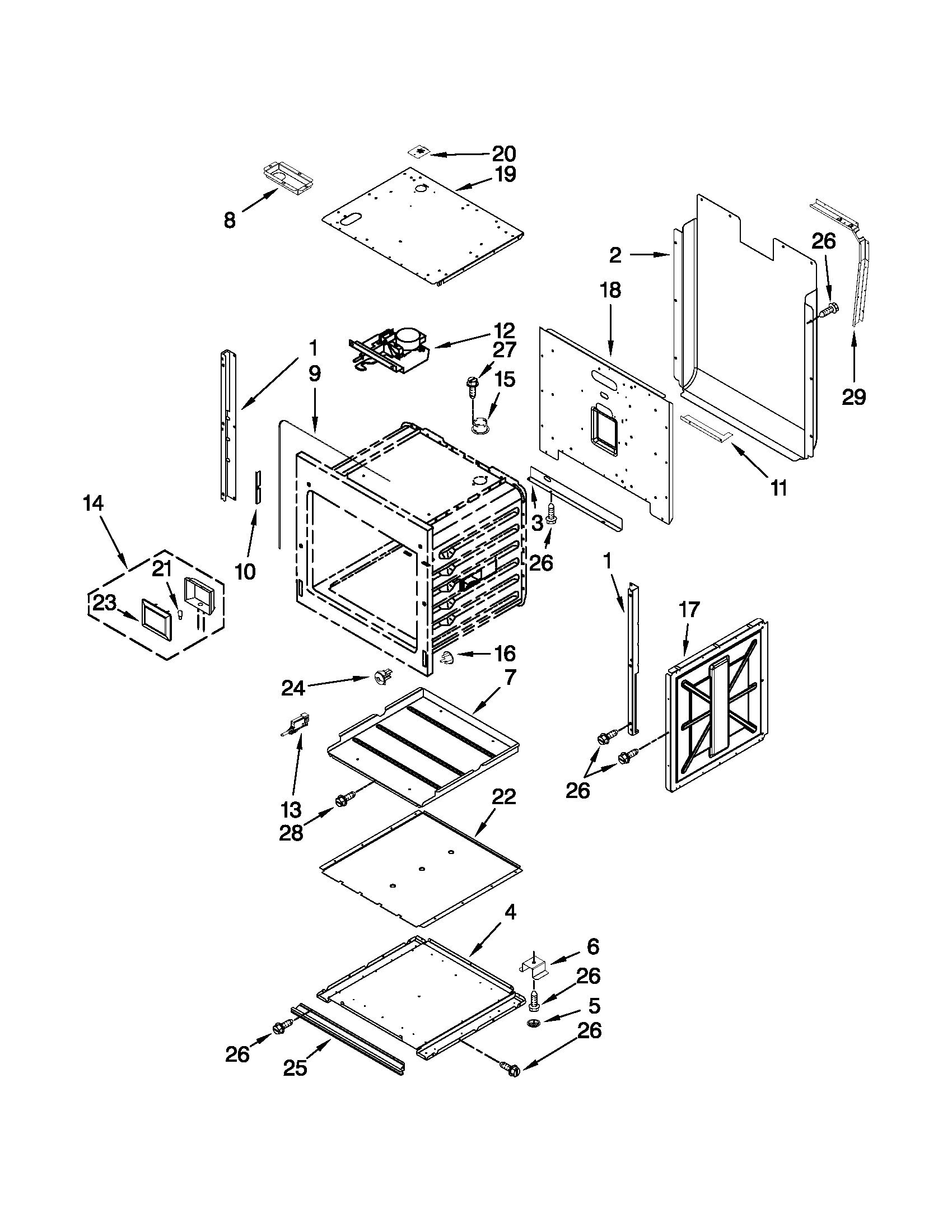 Jenn-Air JJW3830WS00 lower oven parts diagram