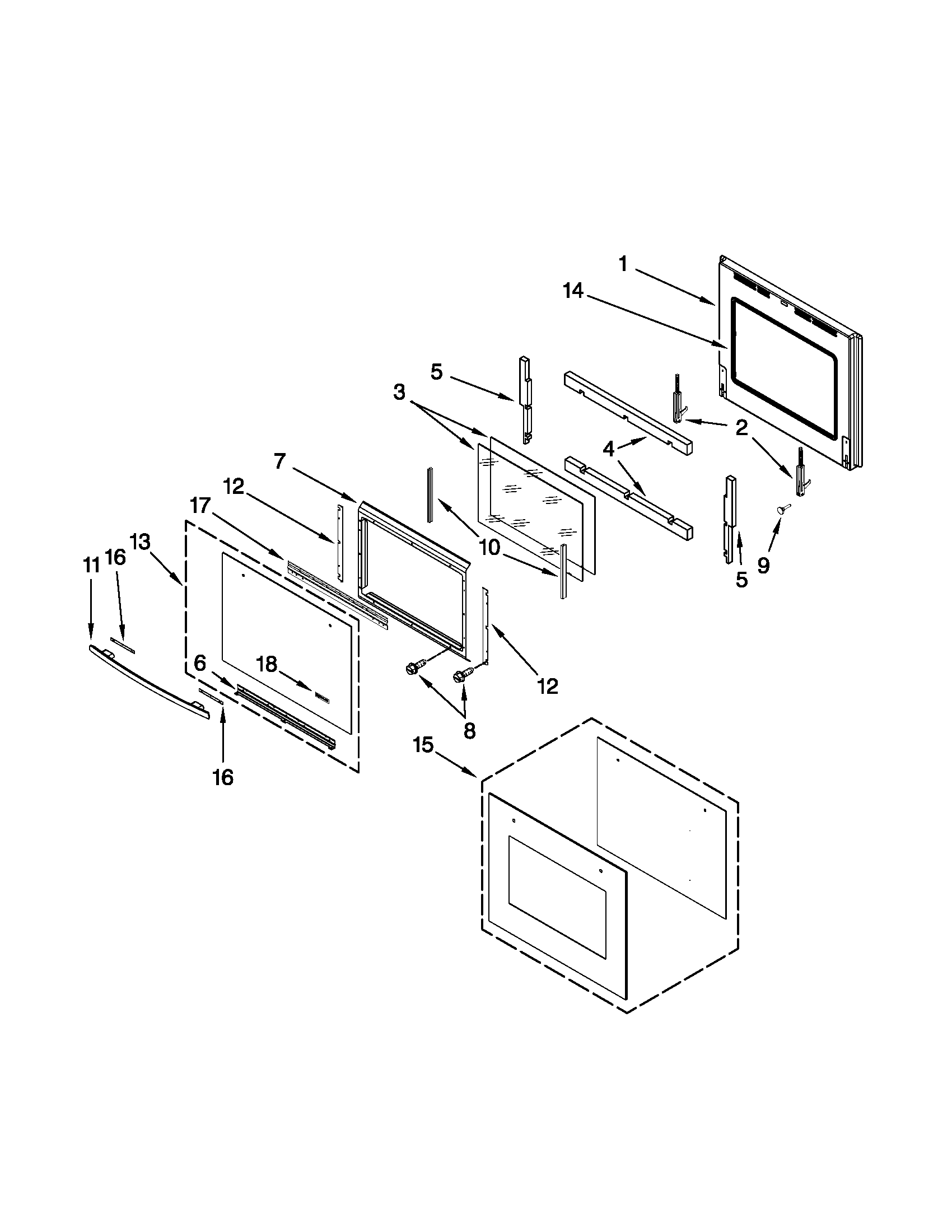Jenn-Air JJW3830WS00 lower oven door parts diagram