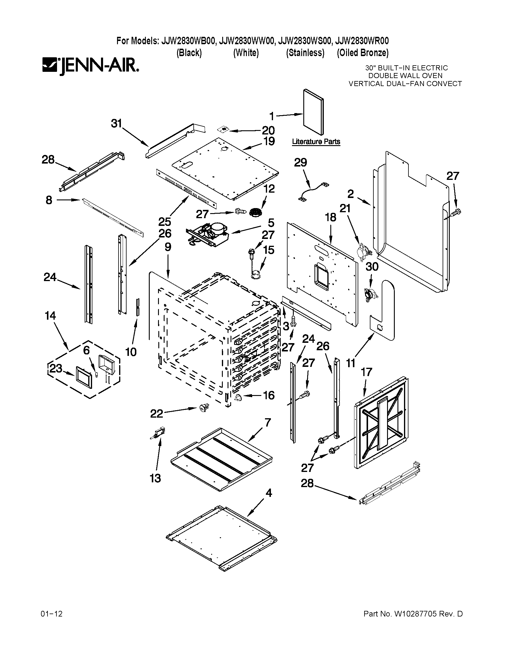 Jenn-Air JJW2830WB00 upper oven parts diagram