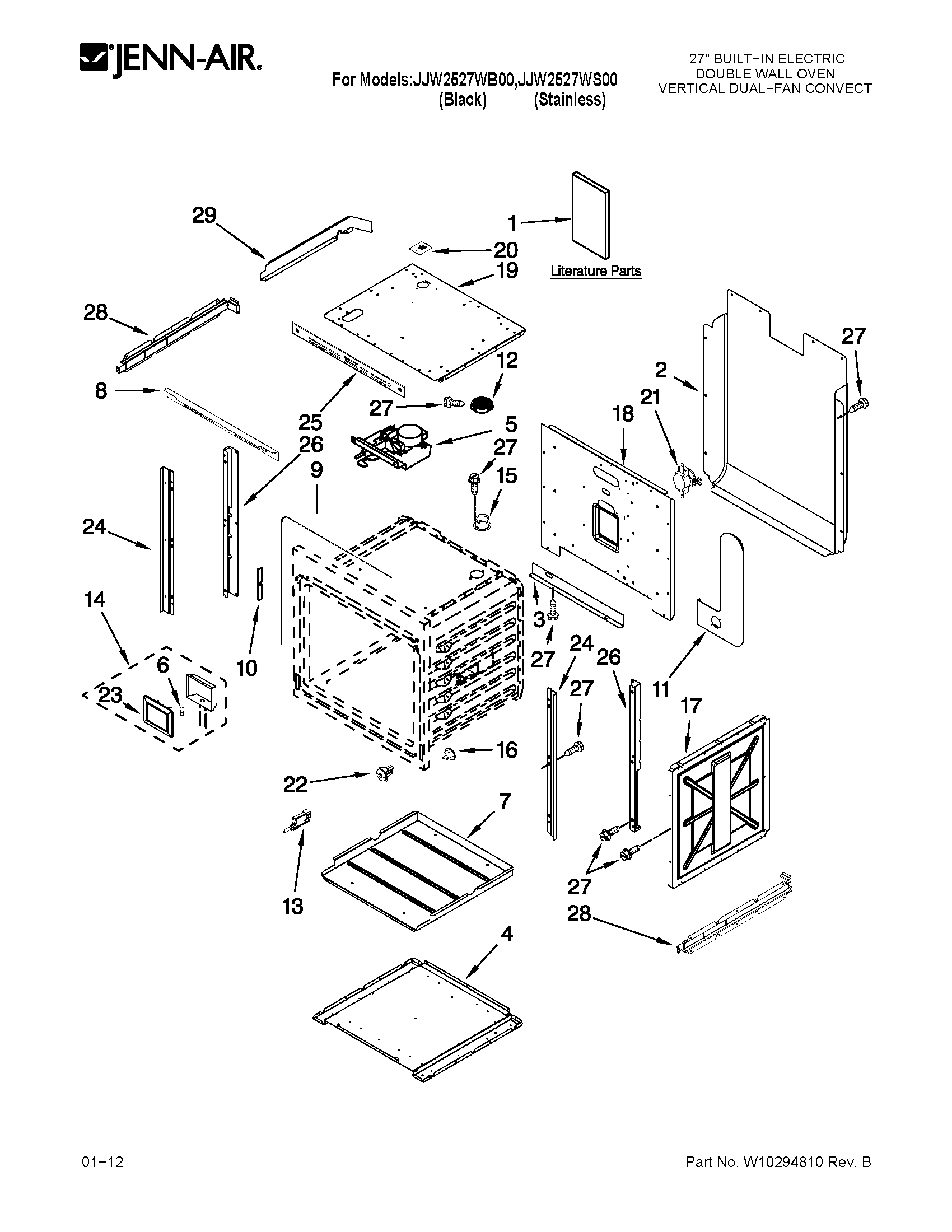 Jenn-Air JJW2527WS00 upper oven parts diagram