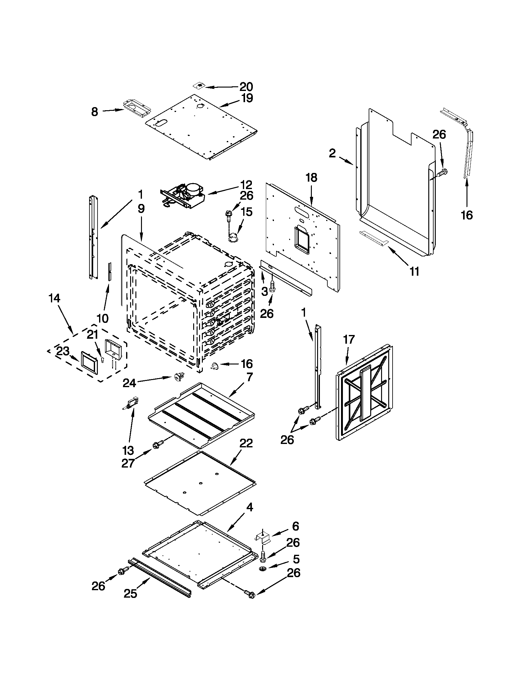 Jenn-Air JJW2527WS00 lower oven parts diagram