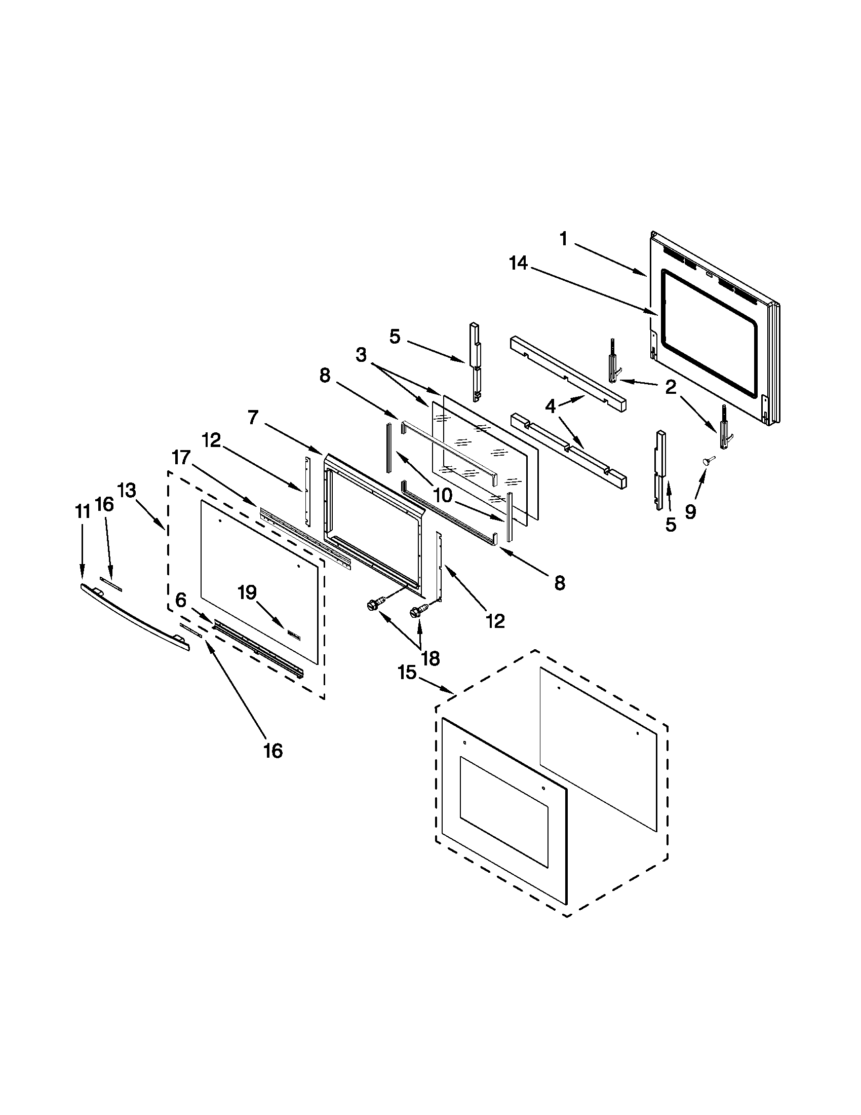 Jenn-Air JJW2527WS00 lower oven door parts diagram
