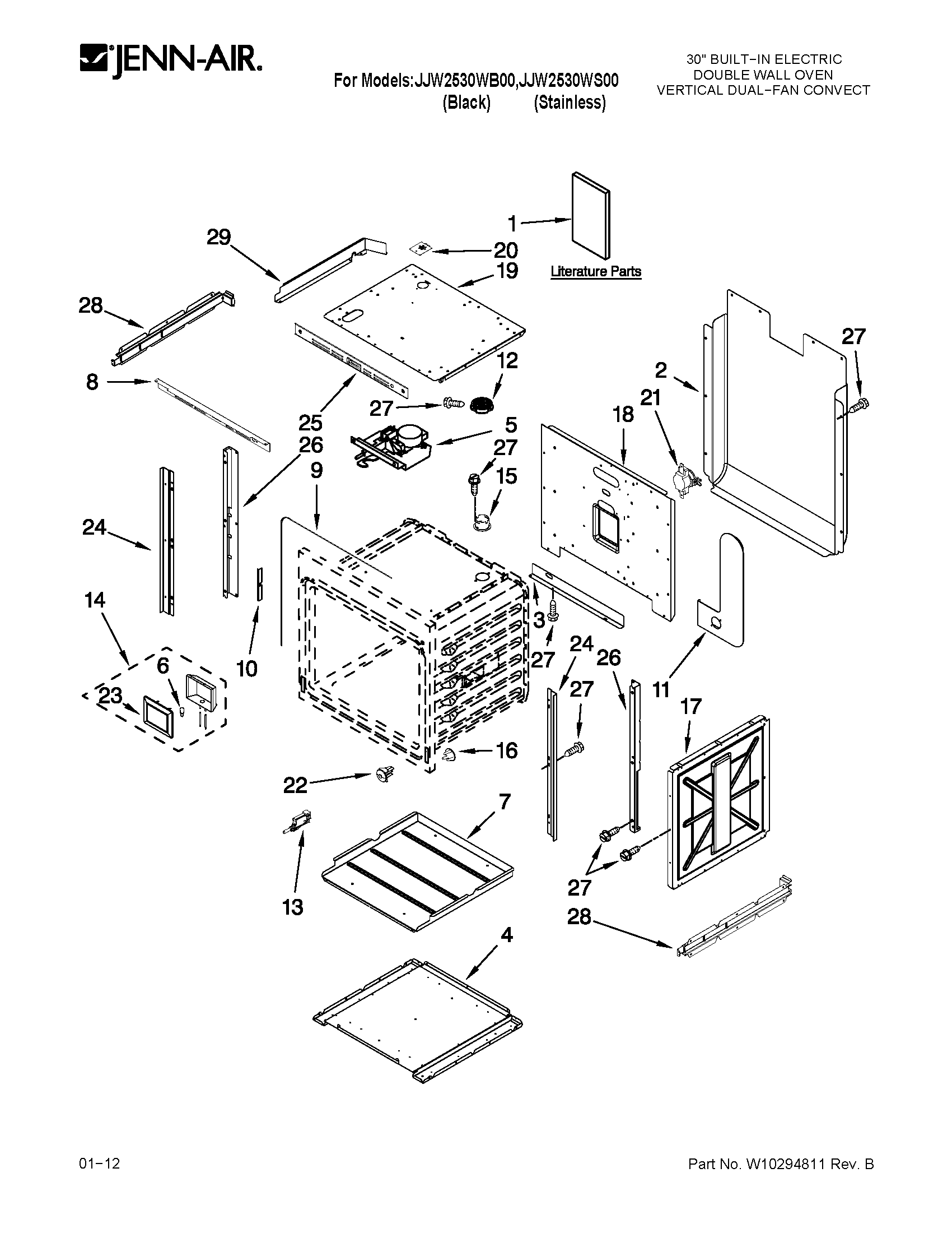Jenn-Air JJW2530WS00 upper oven parts diagram