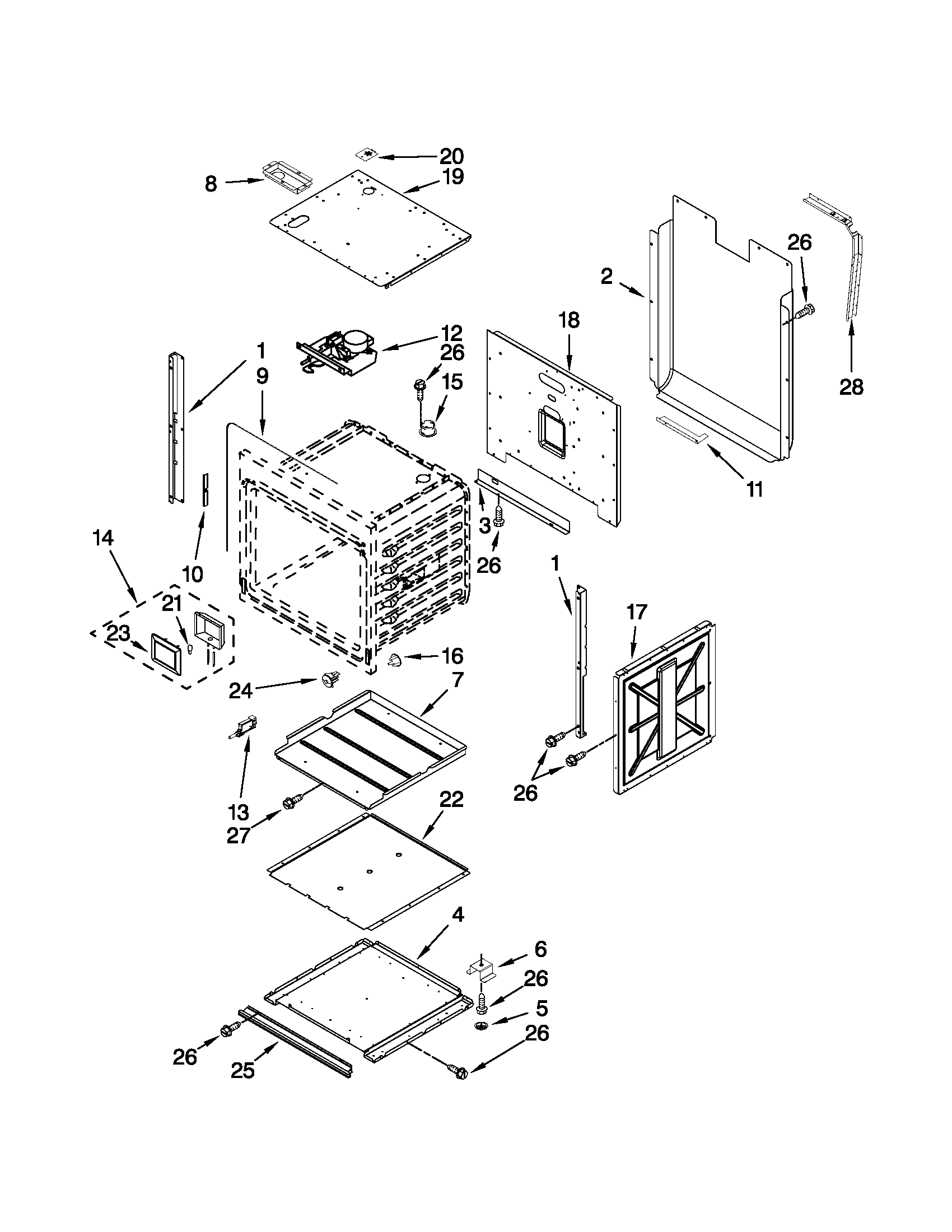 Jenn-Air JJW2530WS00 lower oven parts diagram