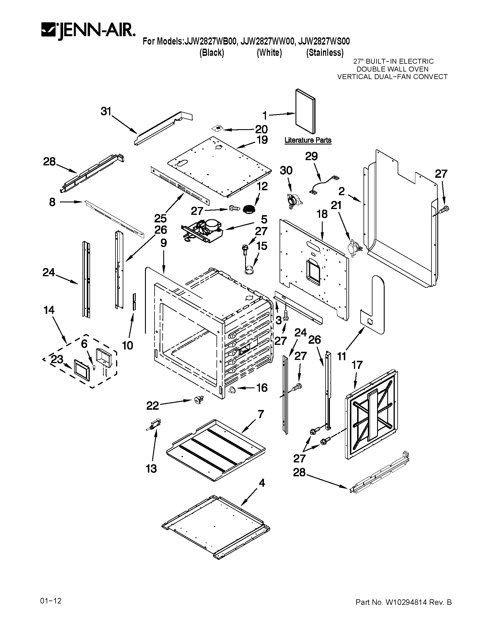 Jenn-Air JJW2827WS00 upper oven parts diagram