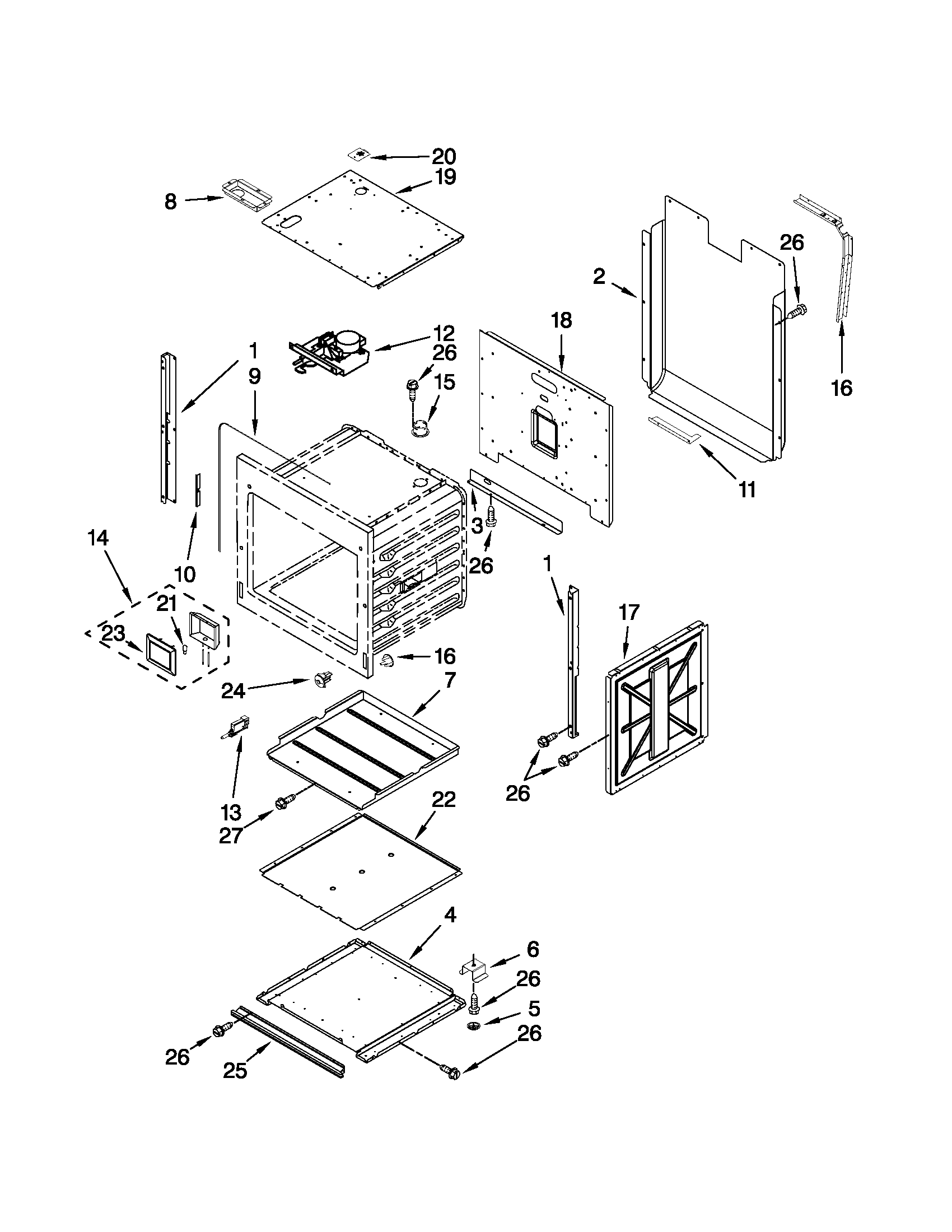 Jenn-Air JJW2827WS00 lower oven parts diagram