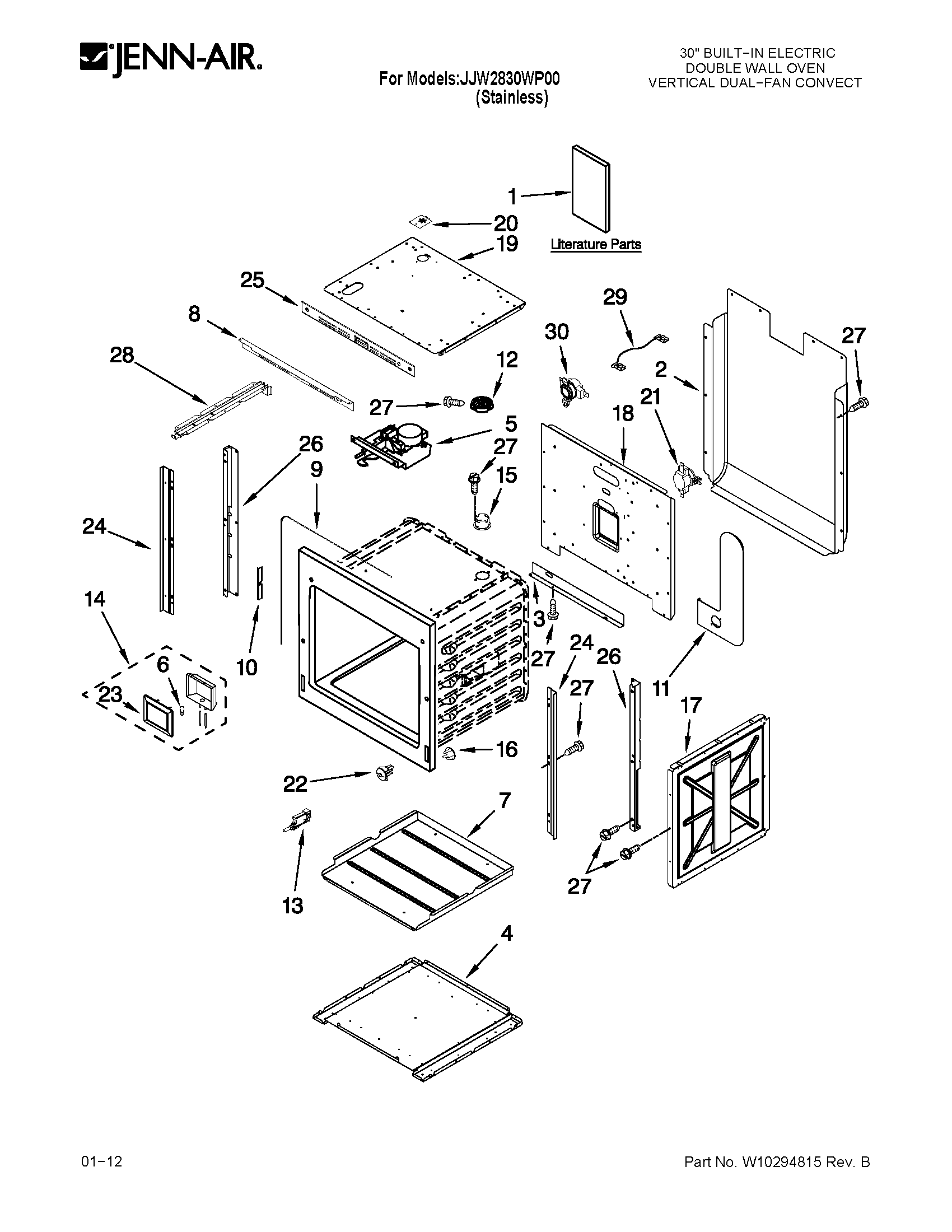 Jenn-Air JJW2830WP00 upper oven parts diagram