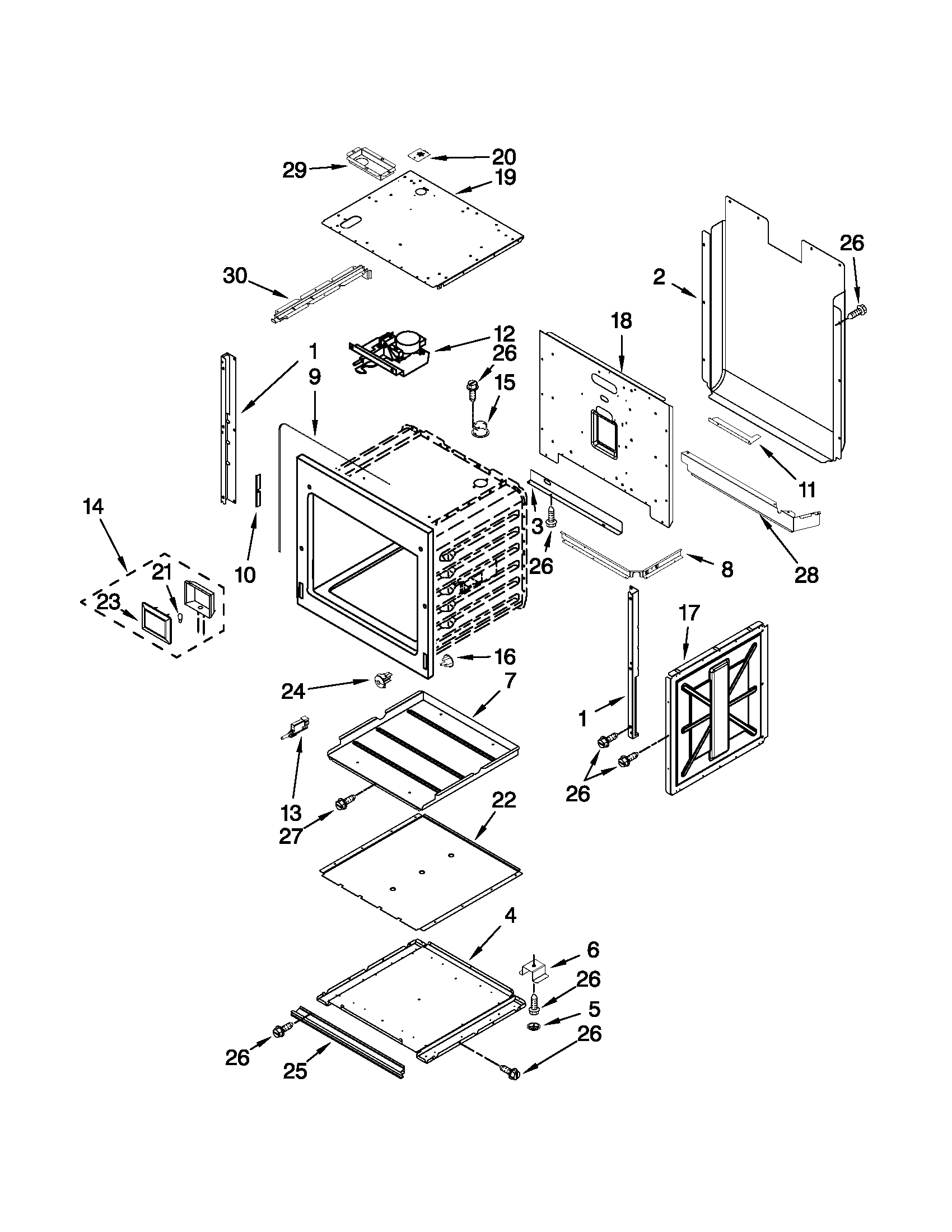 Jenn-Air JJW2830WP00 lower oven parts diagram