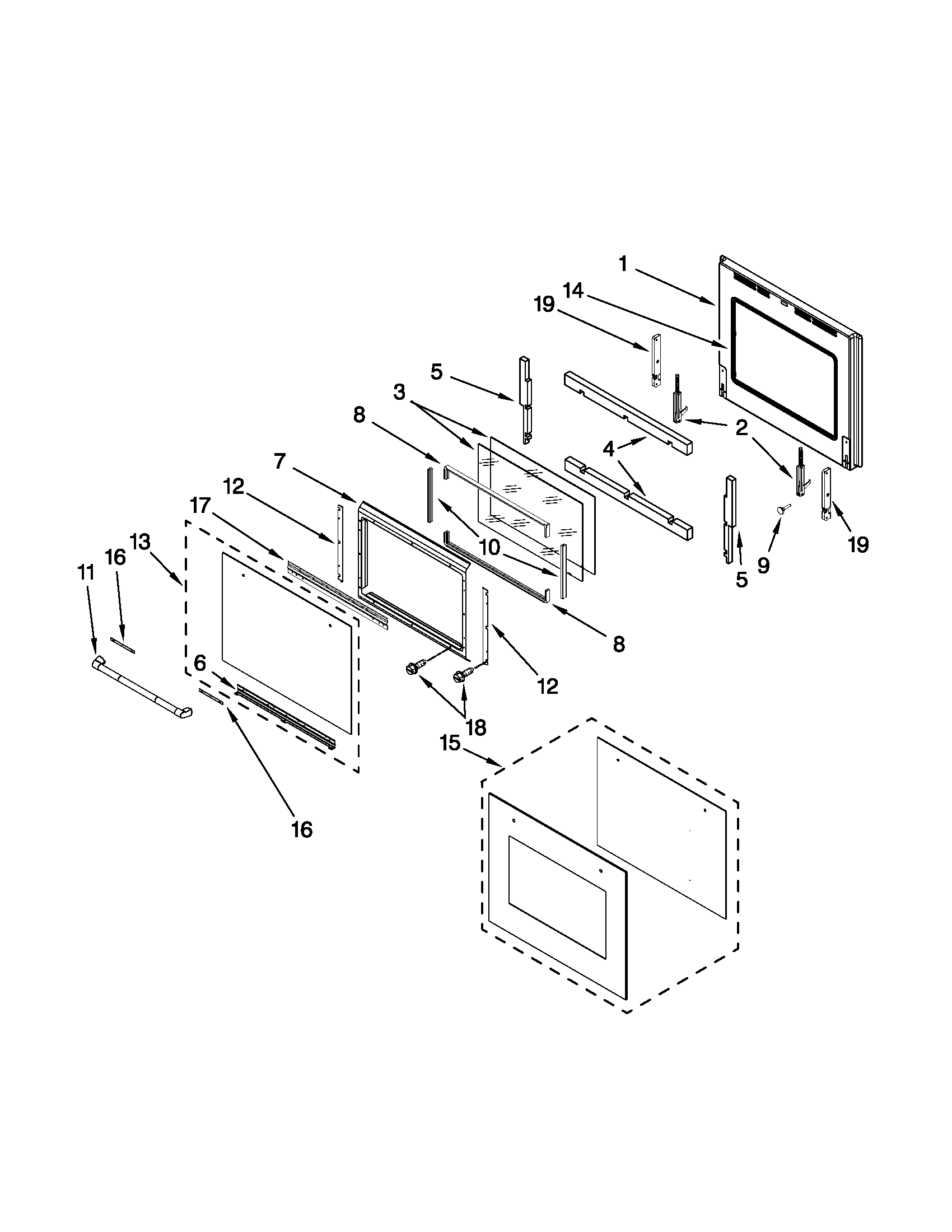 Jenn-Air JJW2830WP00 lower oven door parts diagram