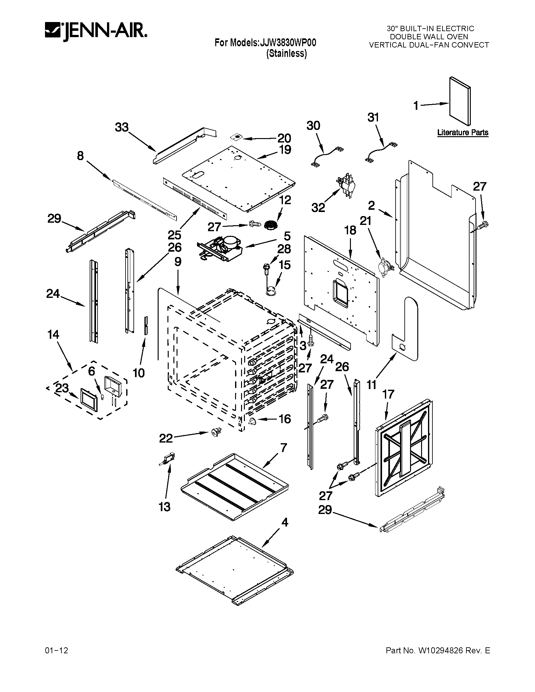 Jenn-Air JJW3830WP00 upper oven parts diagram