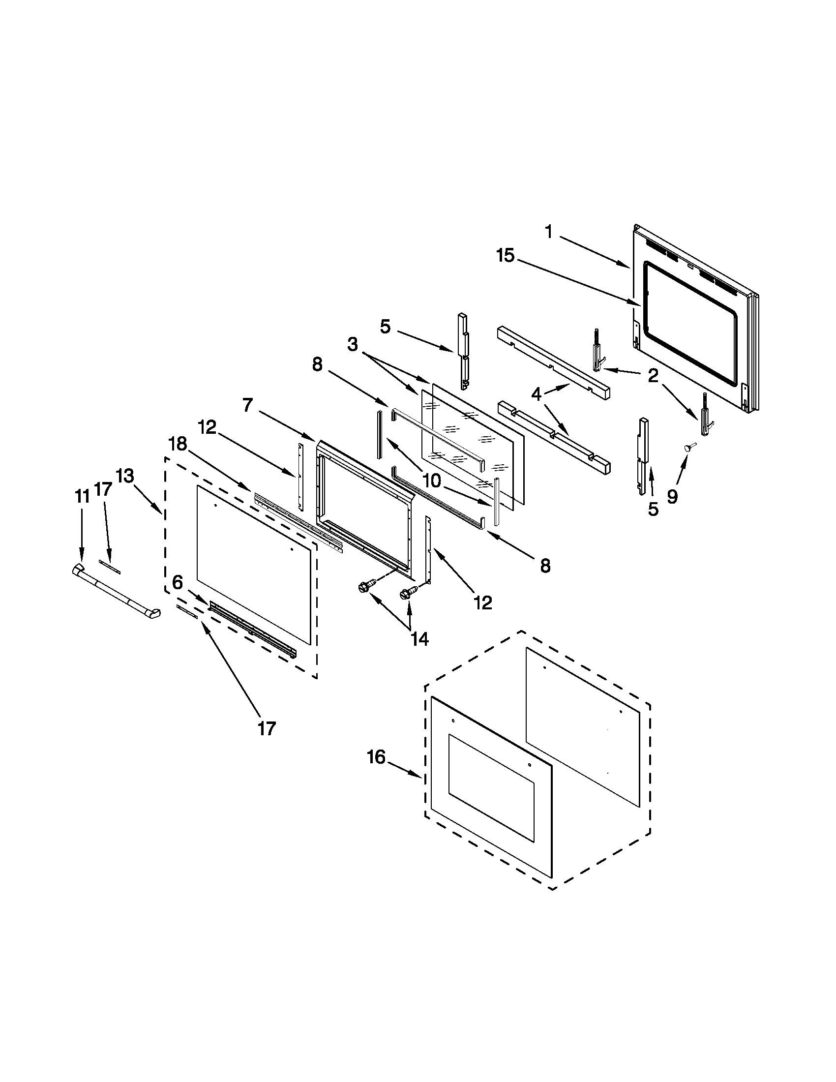 Jenn-Air JJW3830WP00 upper oven door parts diagram