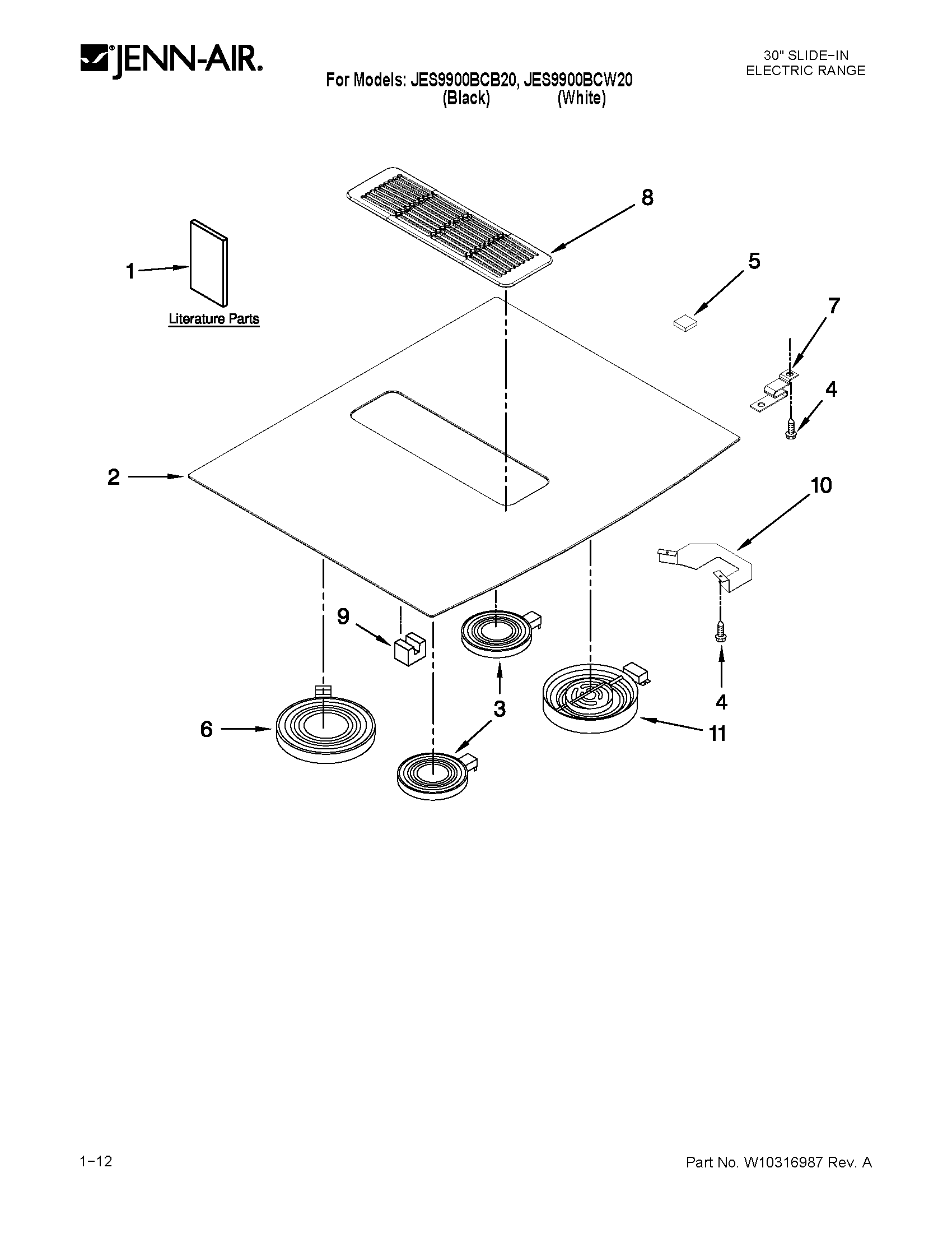 Jenn-Air JES9900BCB20 cooktop parts diagram