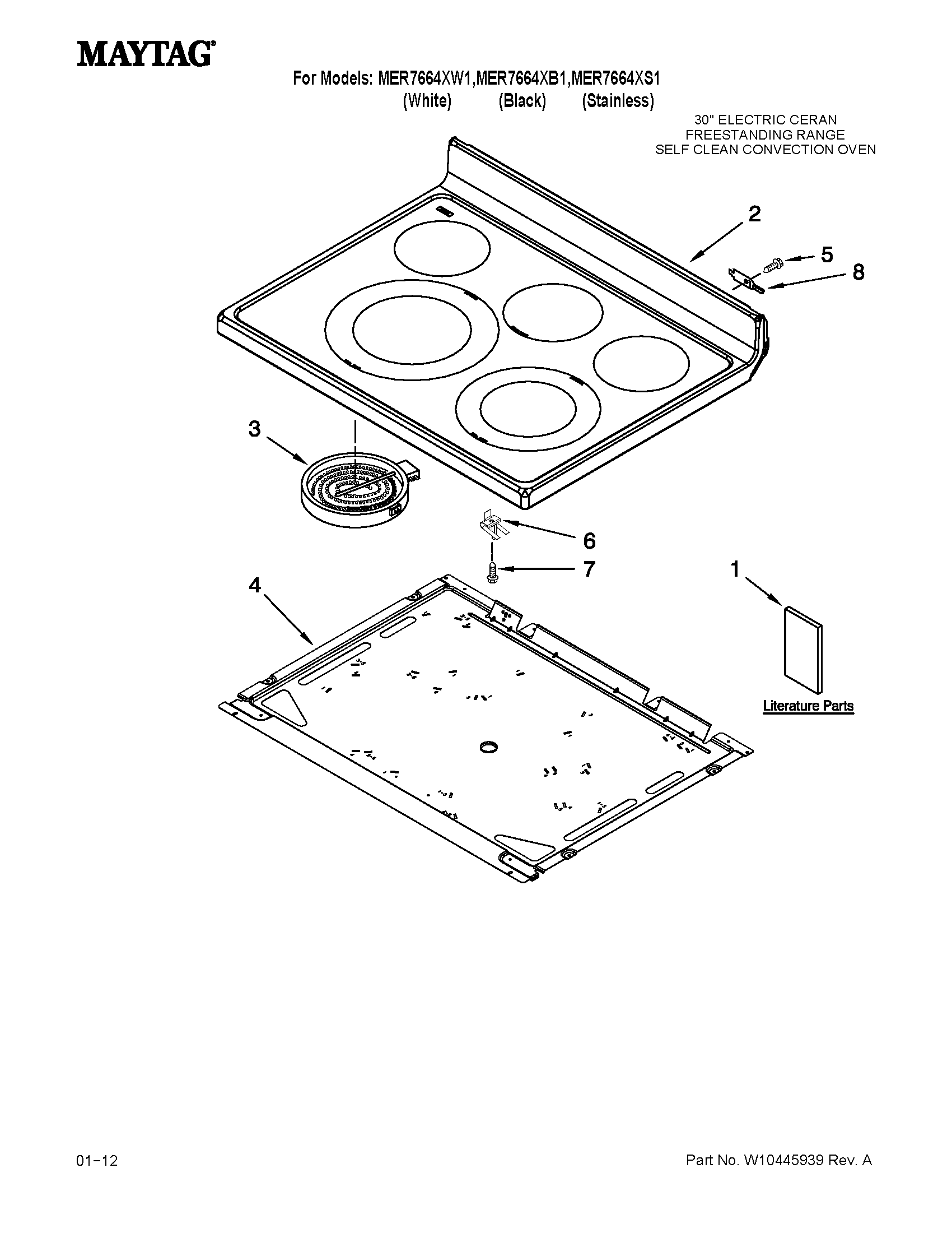 Maytag MER7664XW1 cooktop parts diagram