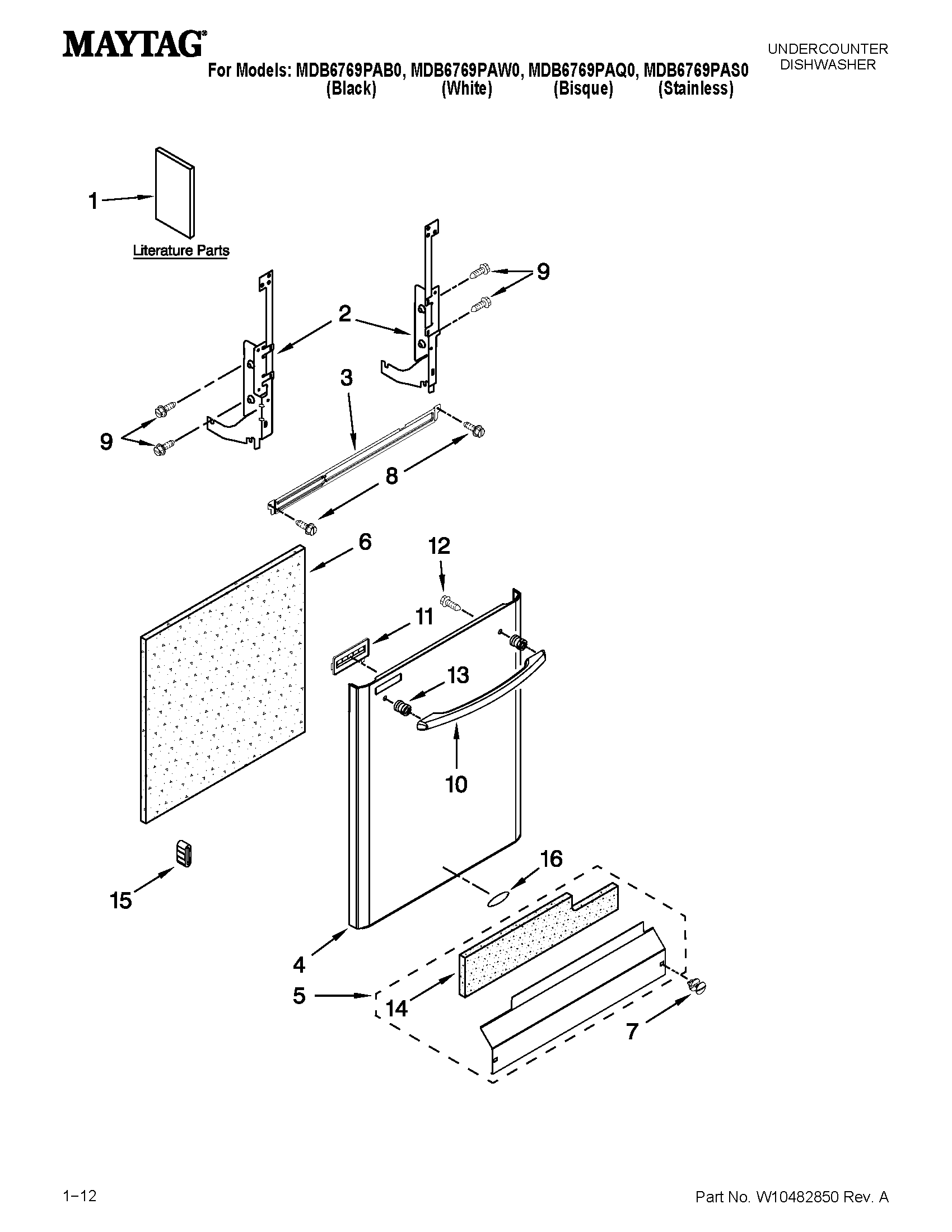 Maytag MDB6769PAQ0 door and panel parts diagram