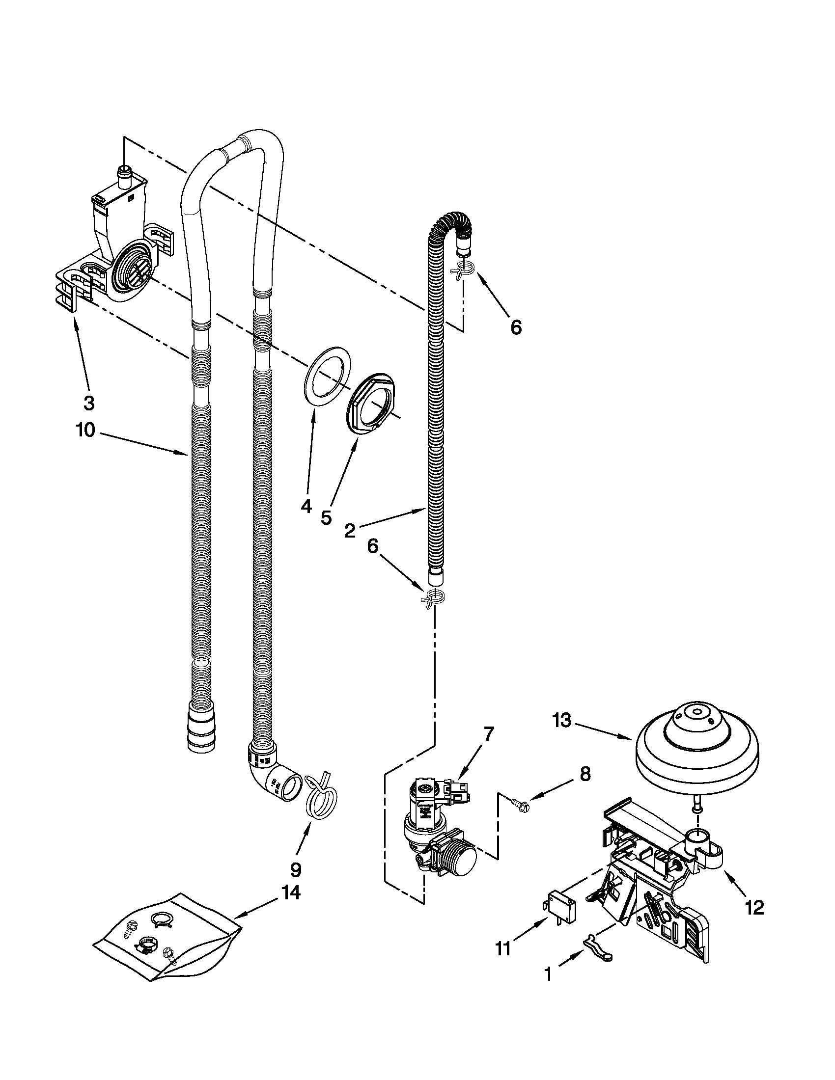Maytag MDB6769PAQ0 fill, drain and overfill parts diagram