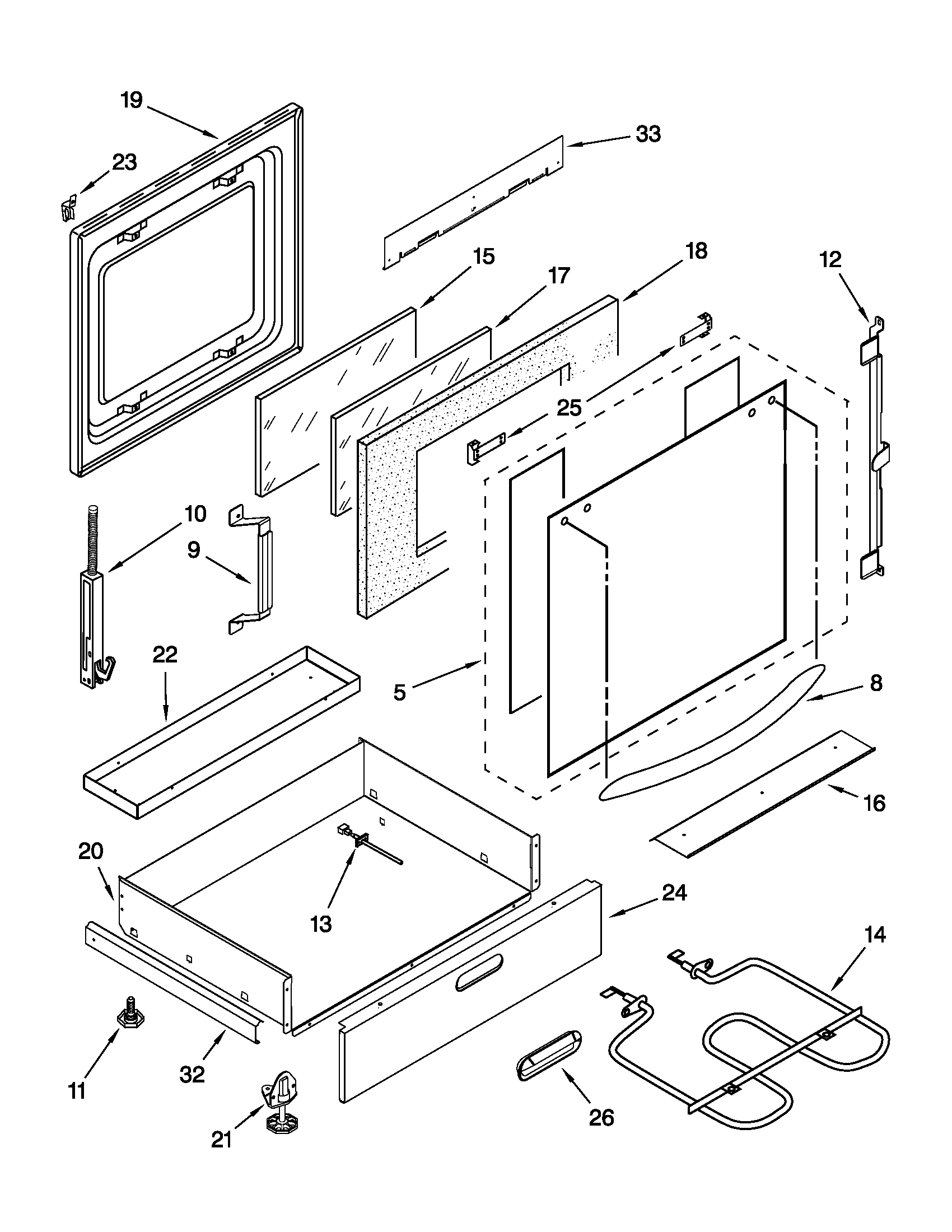 KitchenAid YKESA907PC00 door and drawer parts diagram