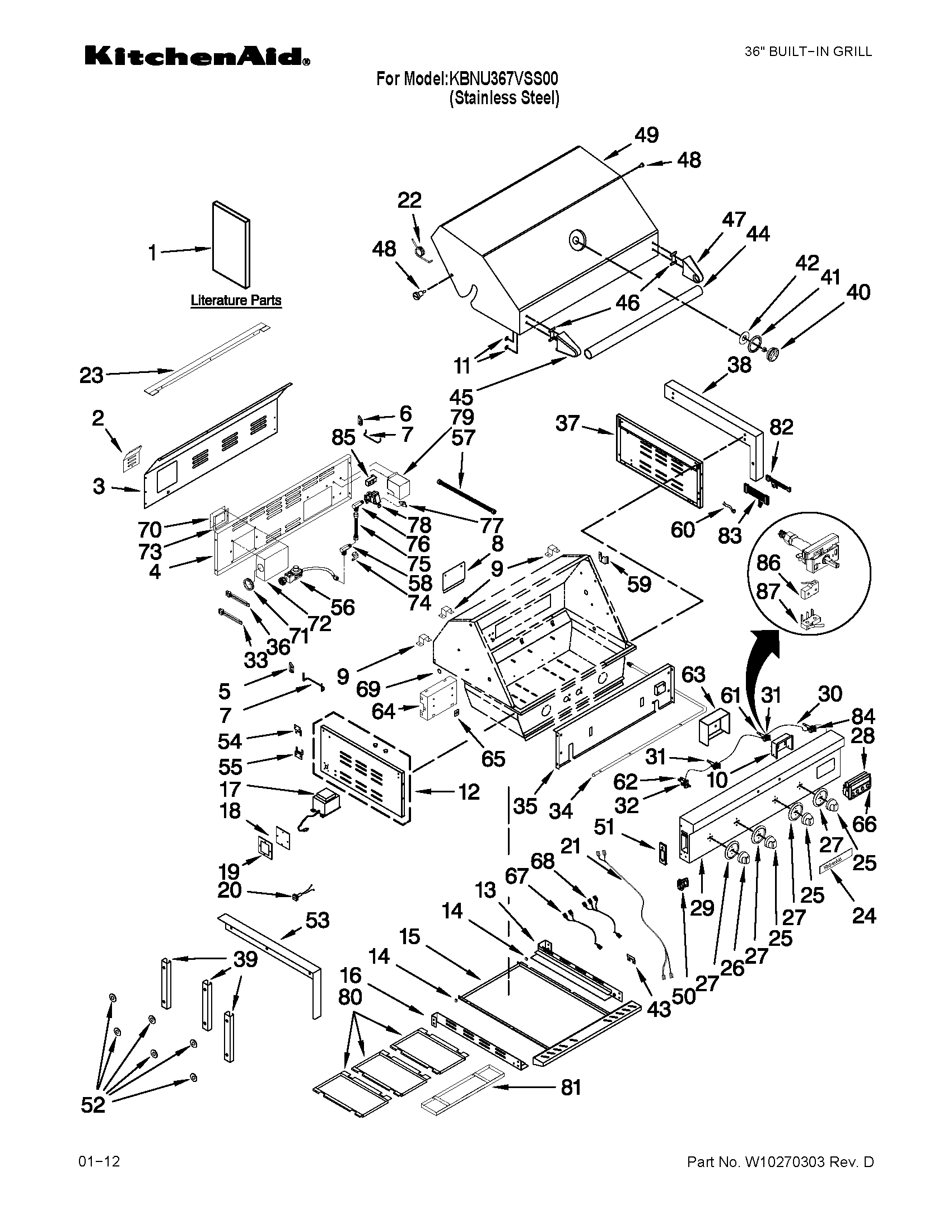 KitchenAid KBNU367VSS00 grill parts diagram
