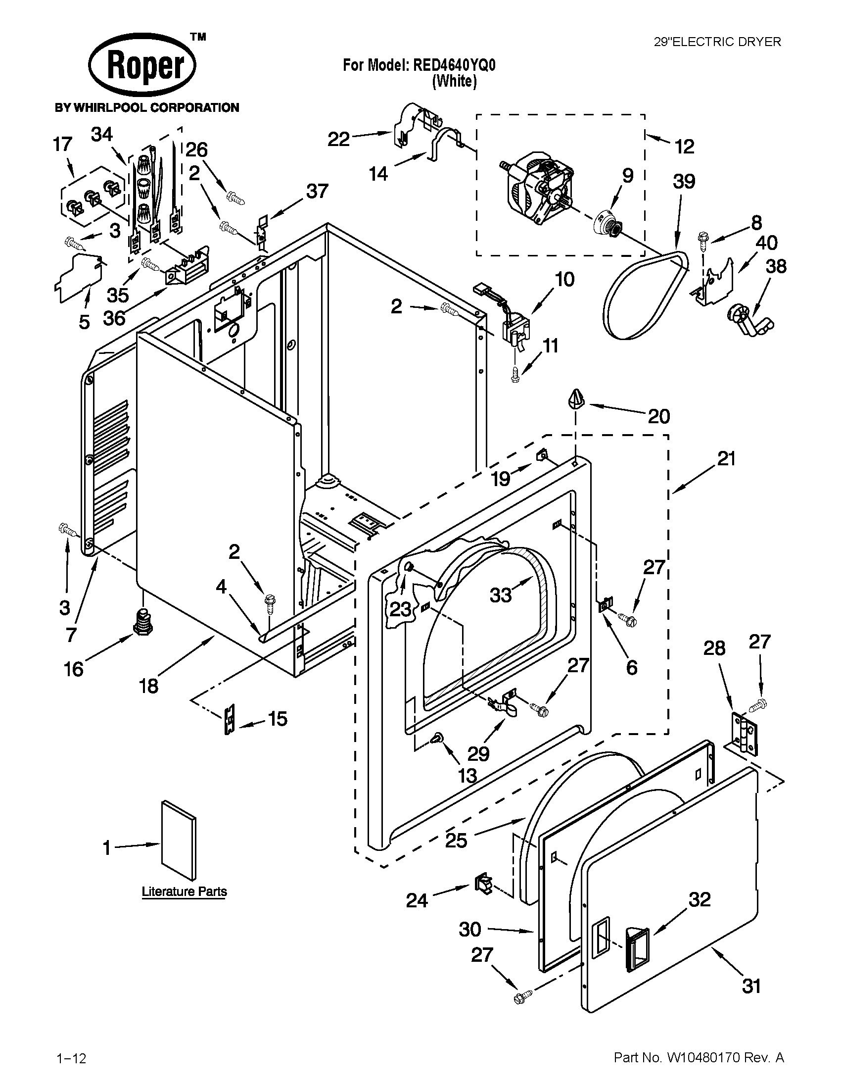 Roper RED4640YQ0 cabinet parts diagram