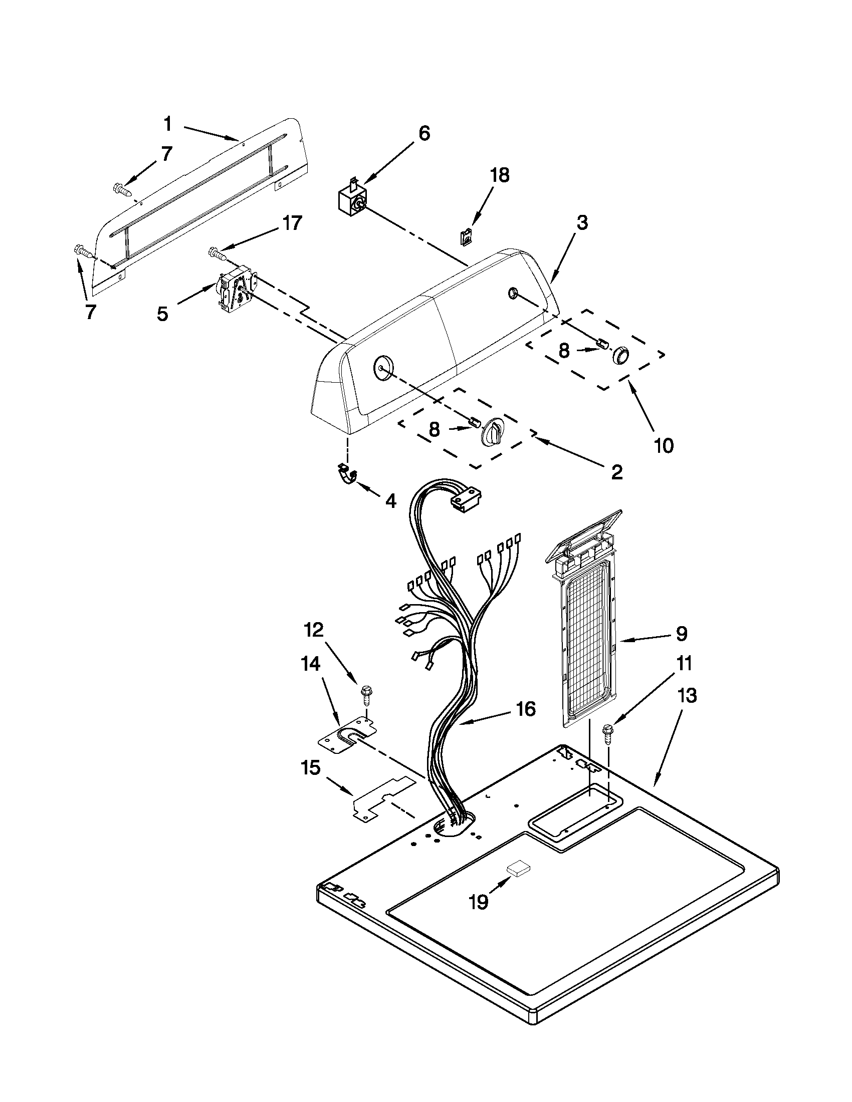 Roper RED4640YQ0 top and console parts diagram