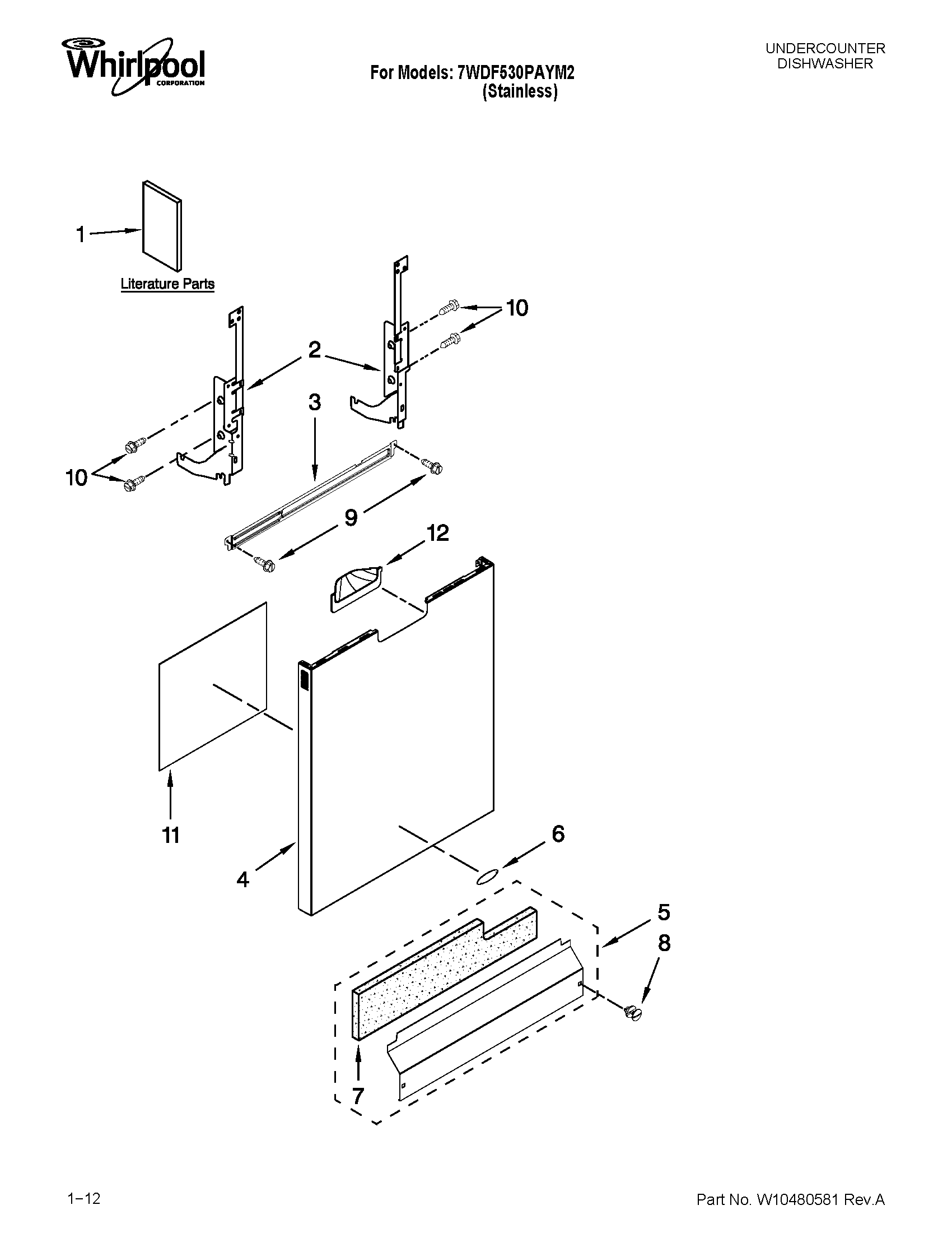Whirlpool 7WDF530PAYM2 door and panel parts diagram