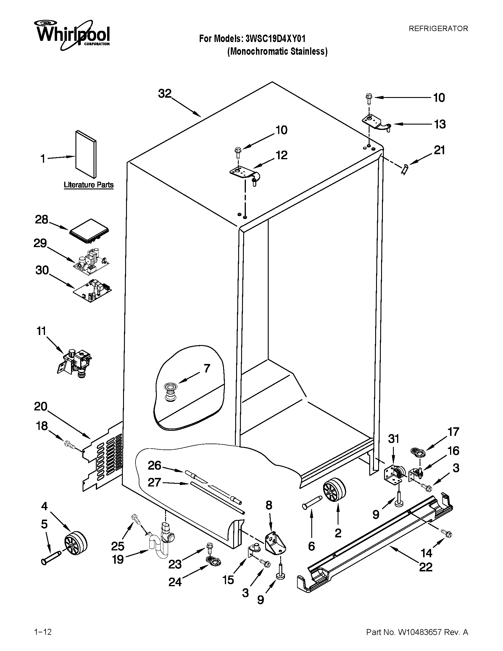 Whirlpool 3WSC19D4XY01 cabinet parts diagram