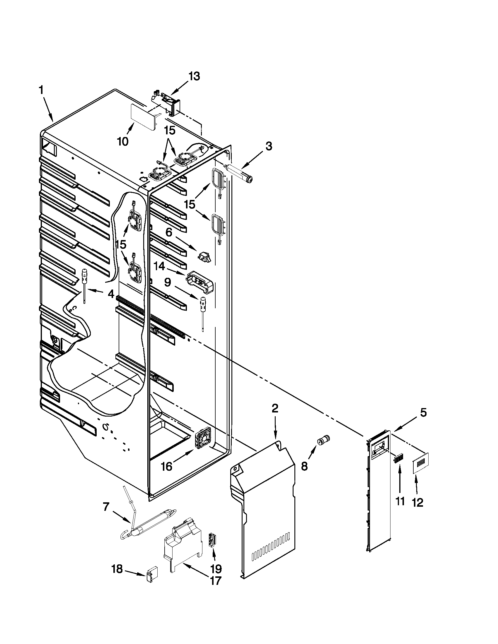 Whirlpool 3WSC19D4XY01 refrigerator liner parts diagram
