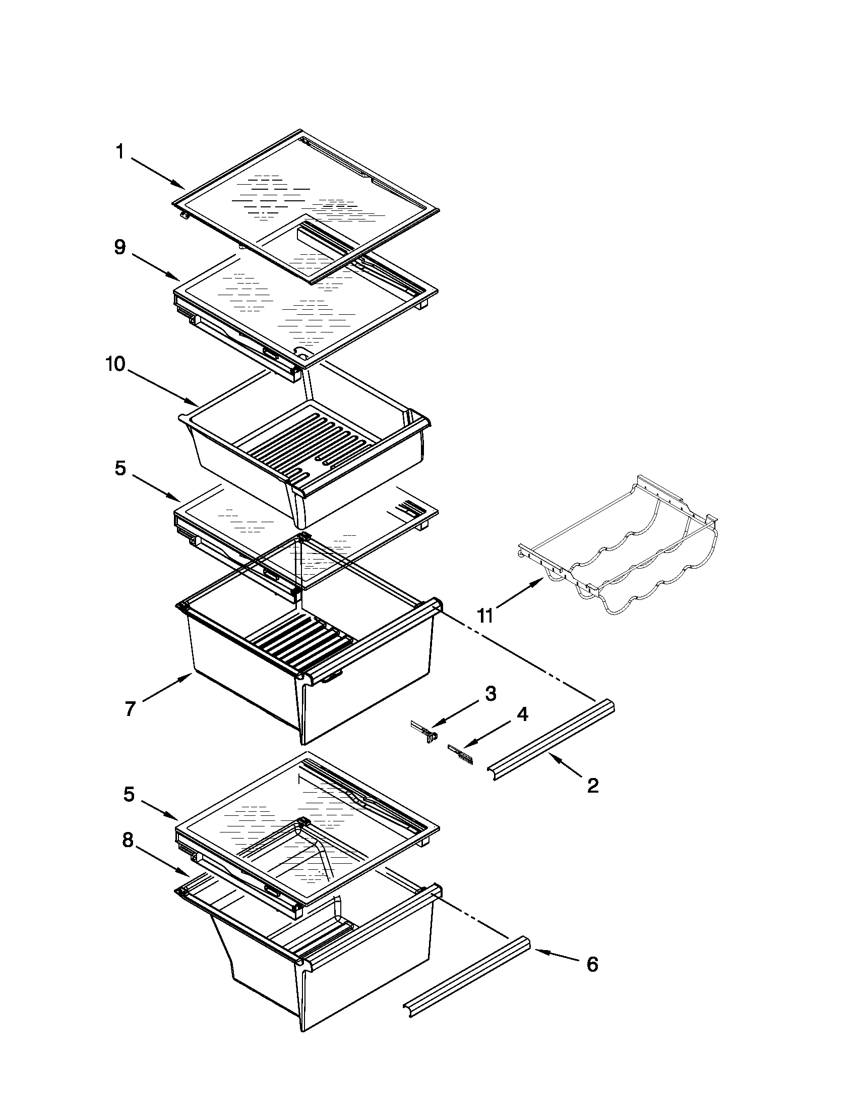 Whirlpool 3WSC19D4XY01 refrigerator shelf parts diagram