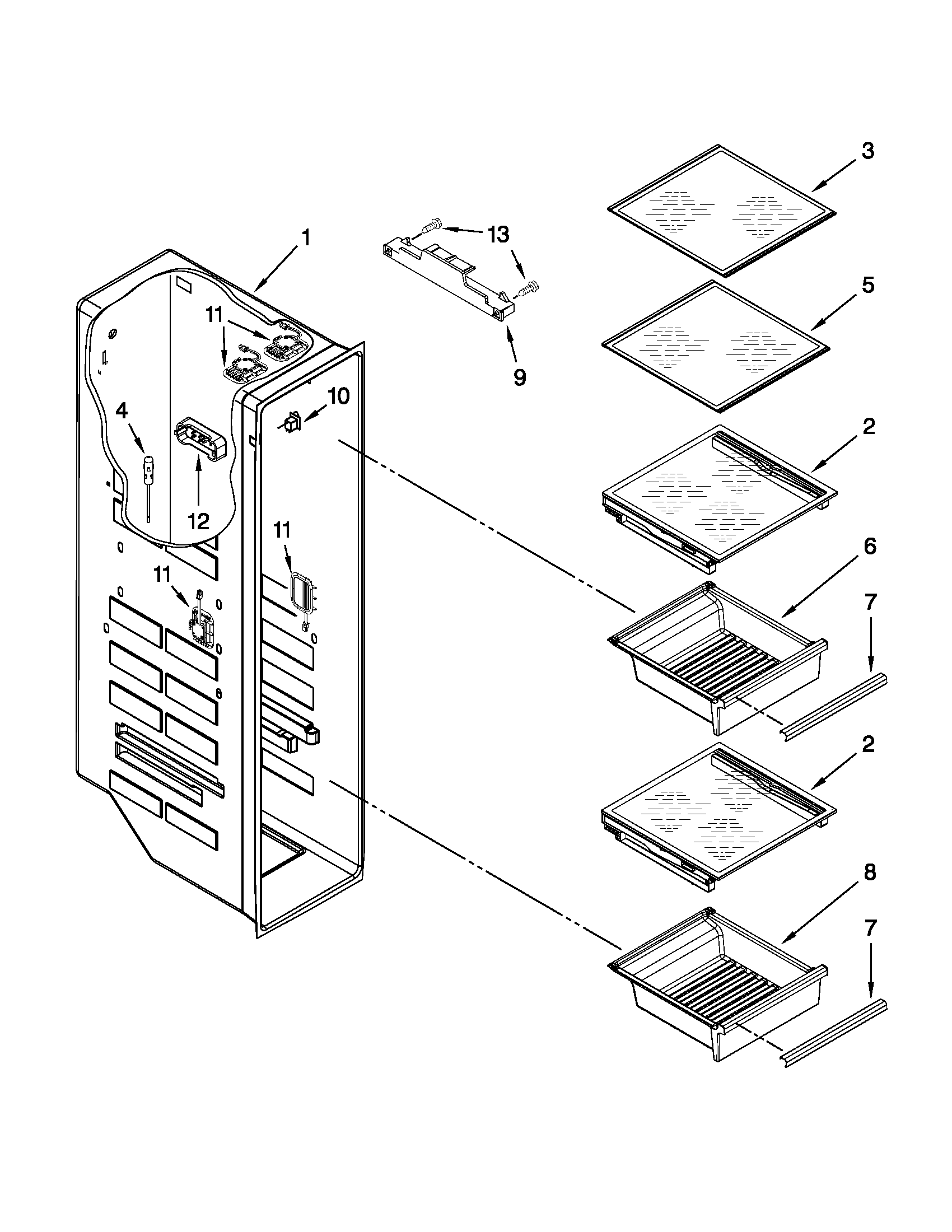 Whirlpool 3WSC19D4XY01 freezer liner parts diagram