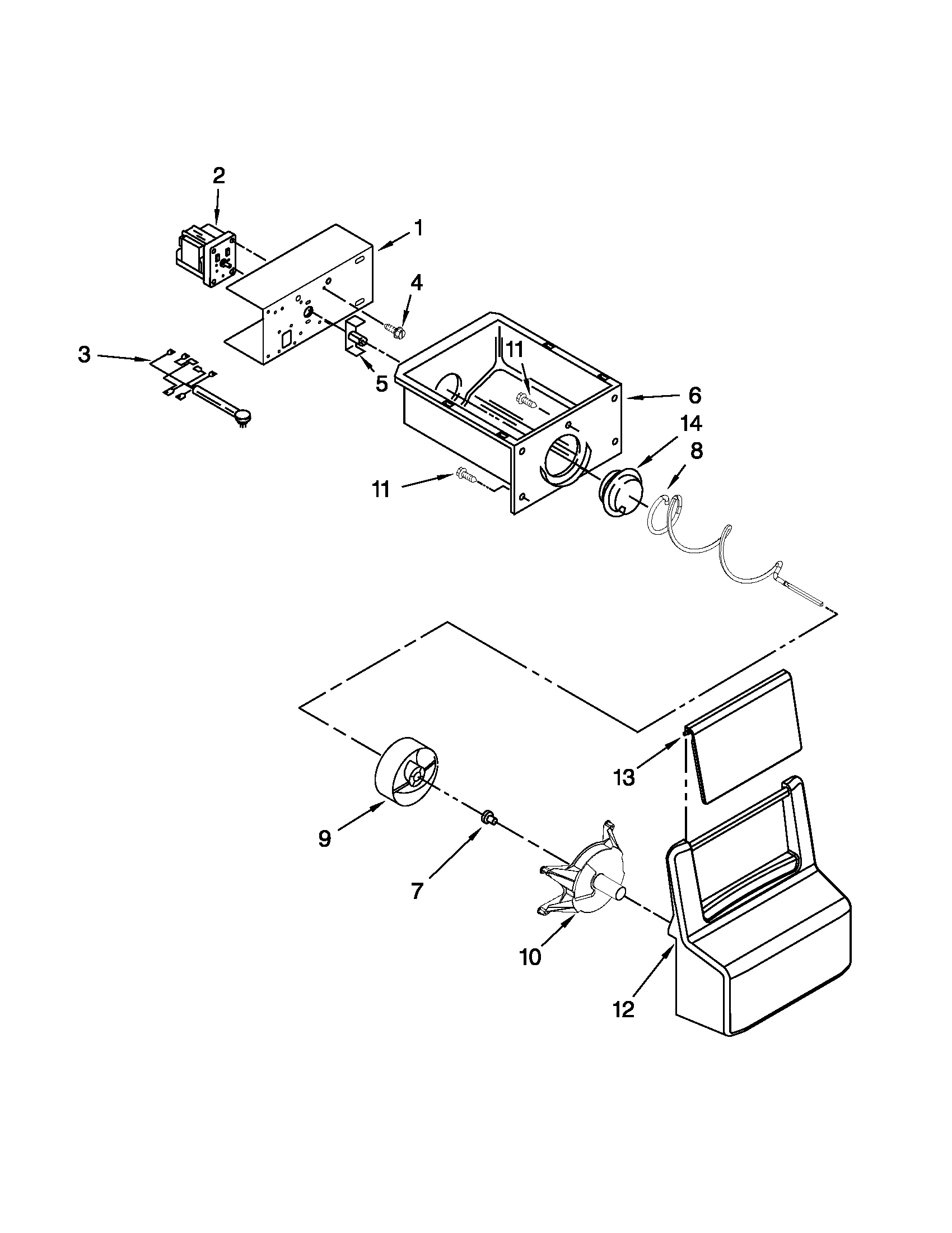 Whirlpool 3WSC19D4XY01 motor and ice container parts diagram