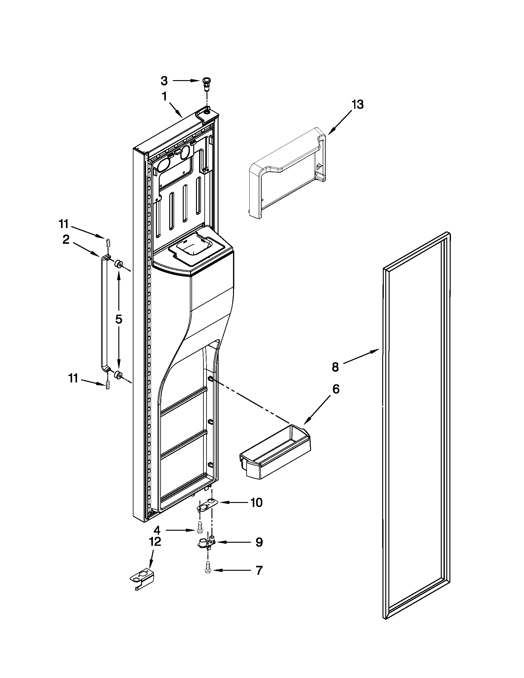 Whirlpool 3WSC19D4XY01 freezer door parts diagram