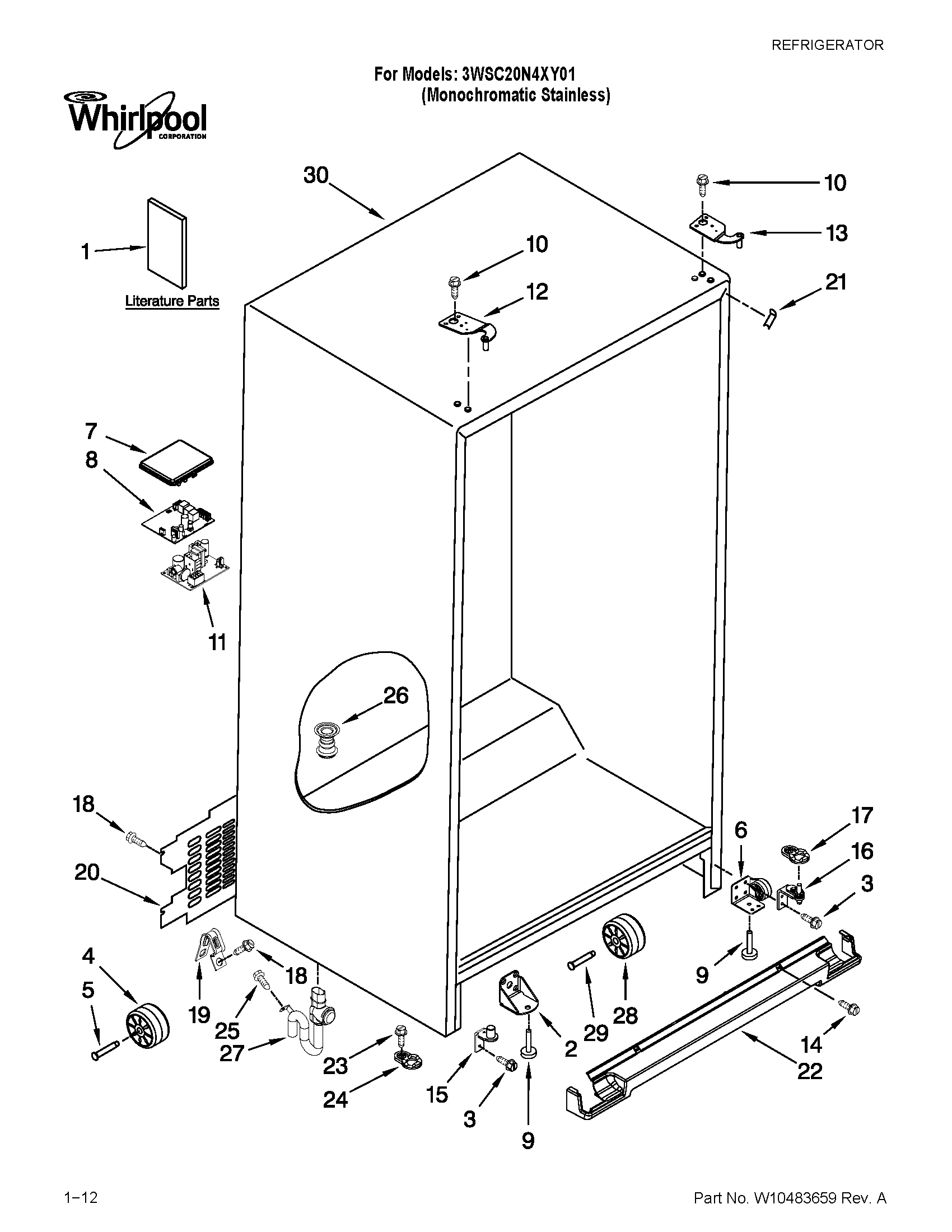 Whirlpool 3WSC20N4XY01 cabinet parts diagram