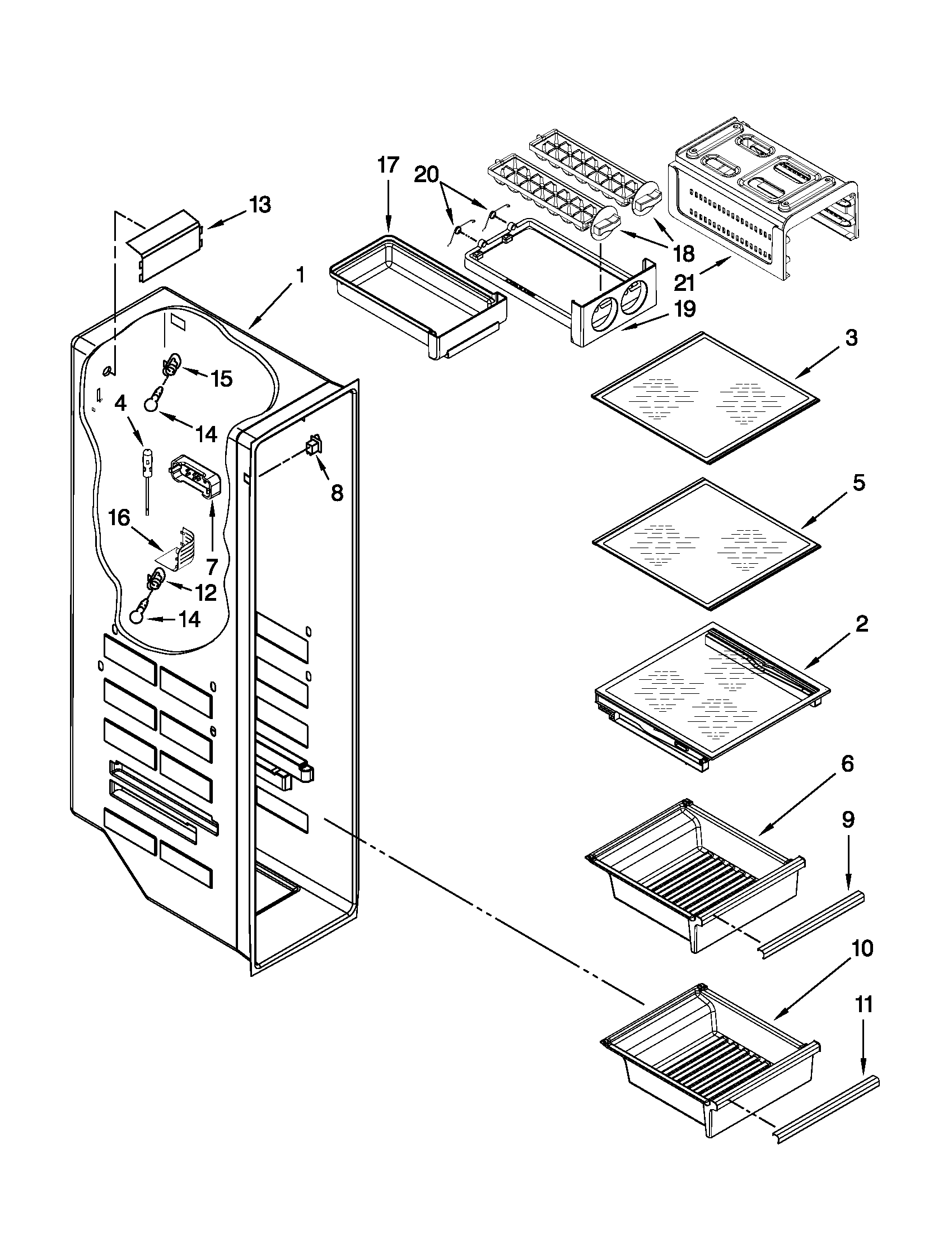 Whirlpool 3WSC20N4XY01 freezer liner parts diagram