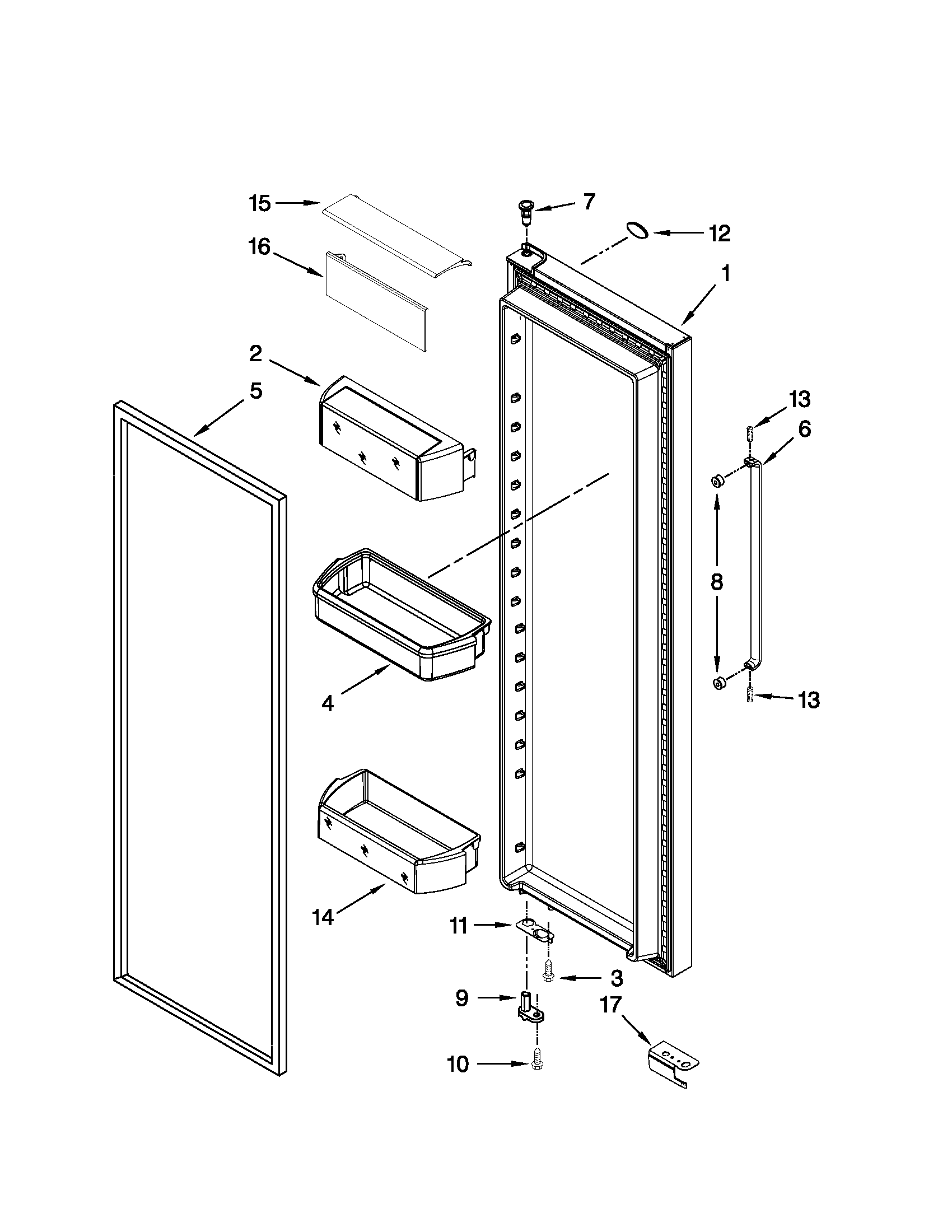 Whirlpool 3WSC20N4XY01 refrigerator door parts diagram