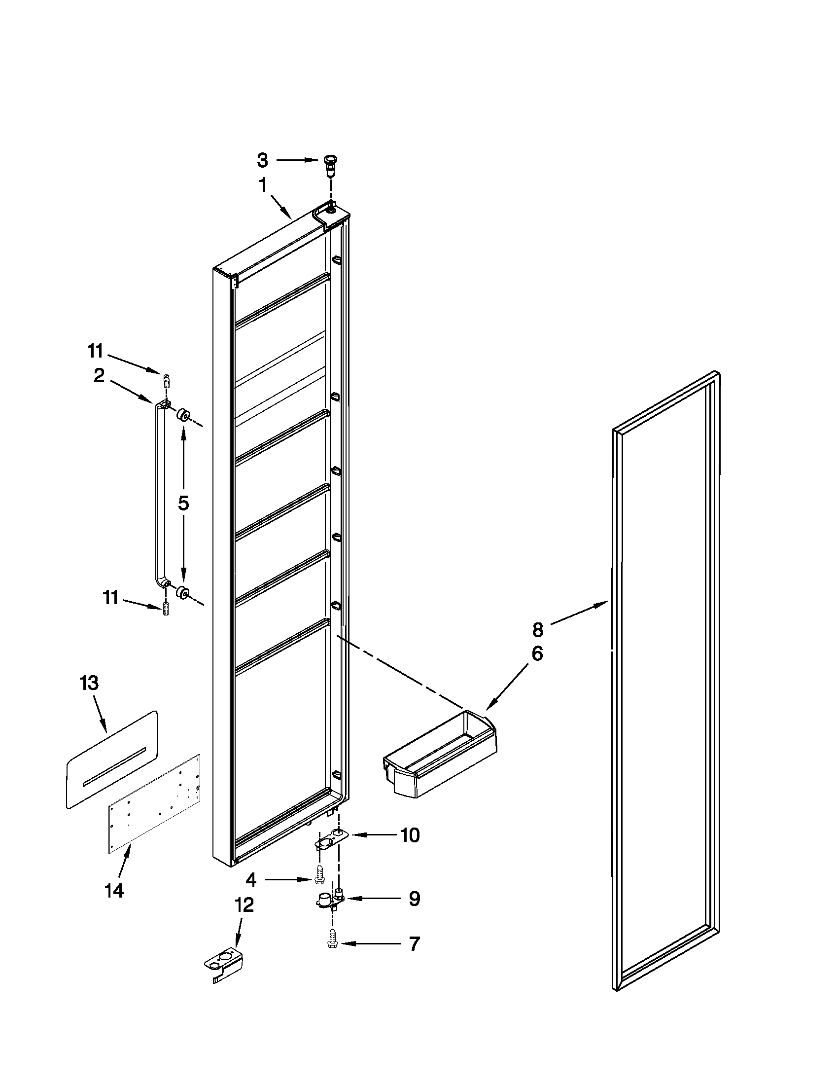 Whirlpool 3WSC20N4XY01 freezer door parts diagram