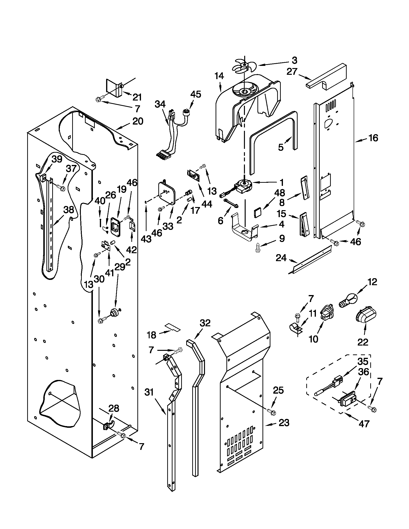 KitchenAid KSSC36QTS05 freezer liner and air flow parts diagram