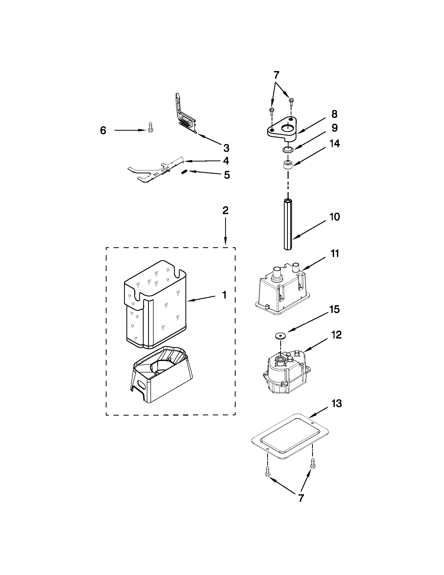 KitchenAid KSSC36QTS05 motor and ice container parts diagram