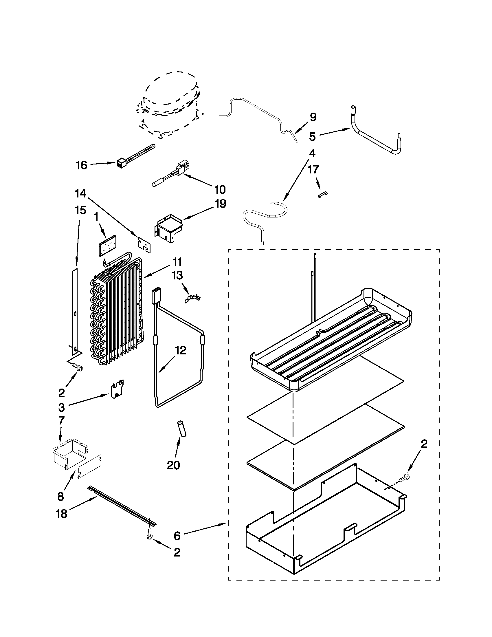 KitchenAid KSSC36QTS05 lower unit and tube parts diagram