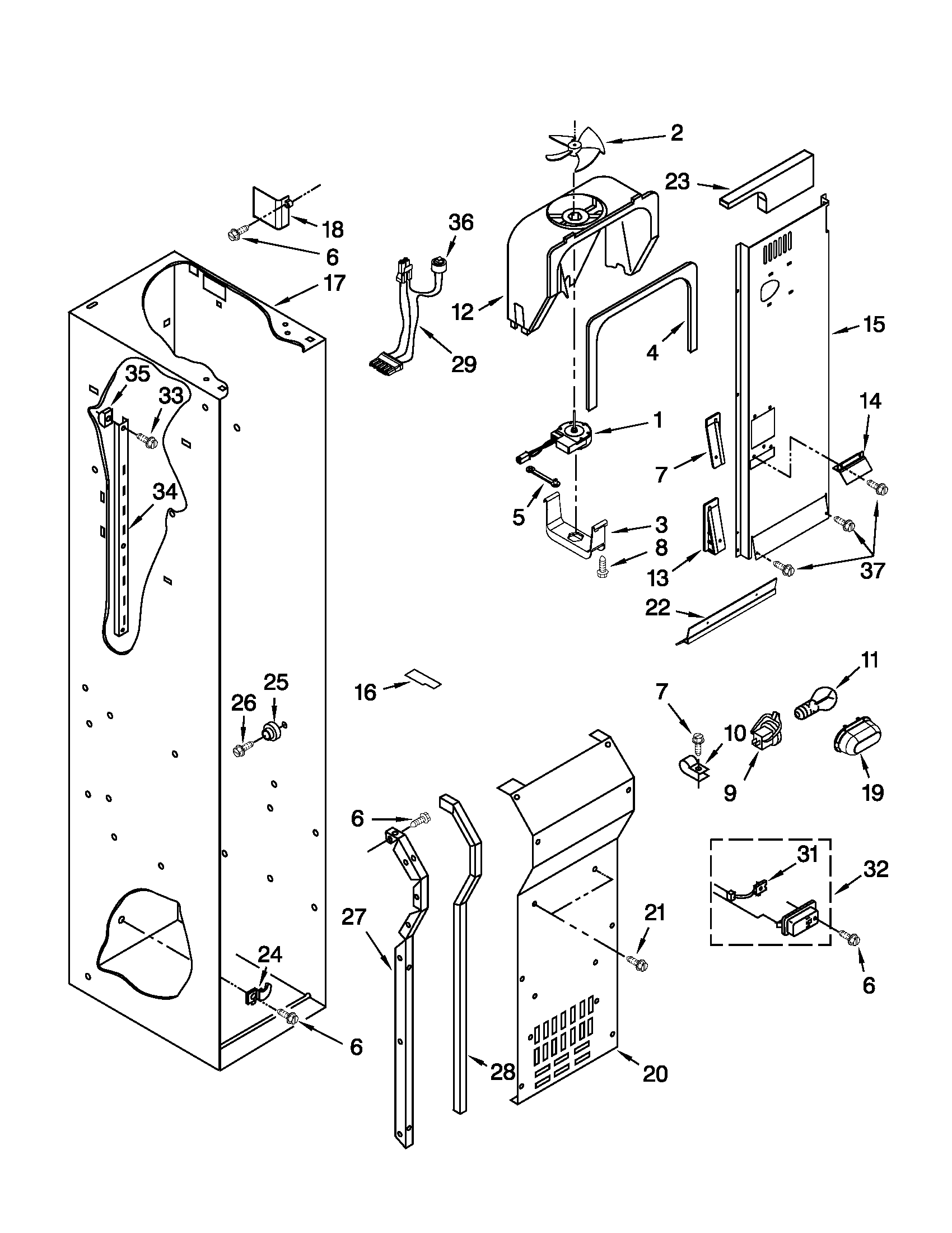 KitchenAid KSSC42FTS15 freezer liner and air flow parts diagram