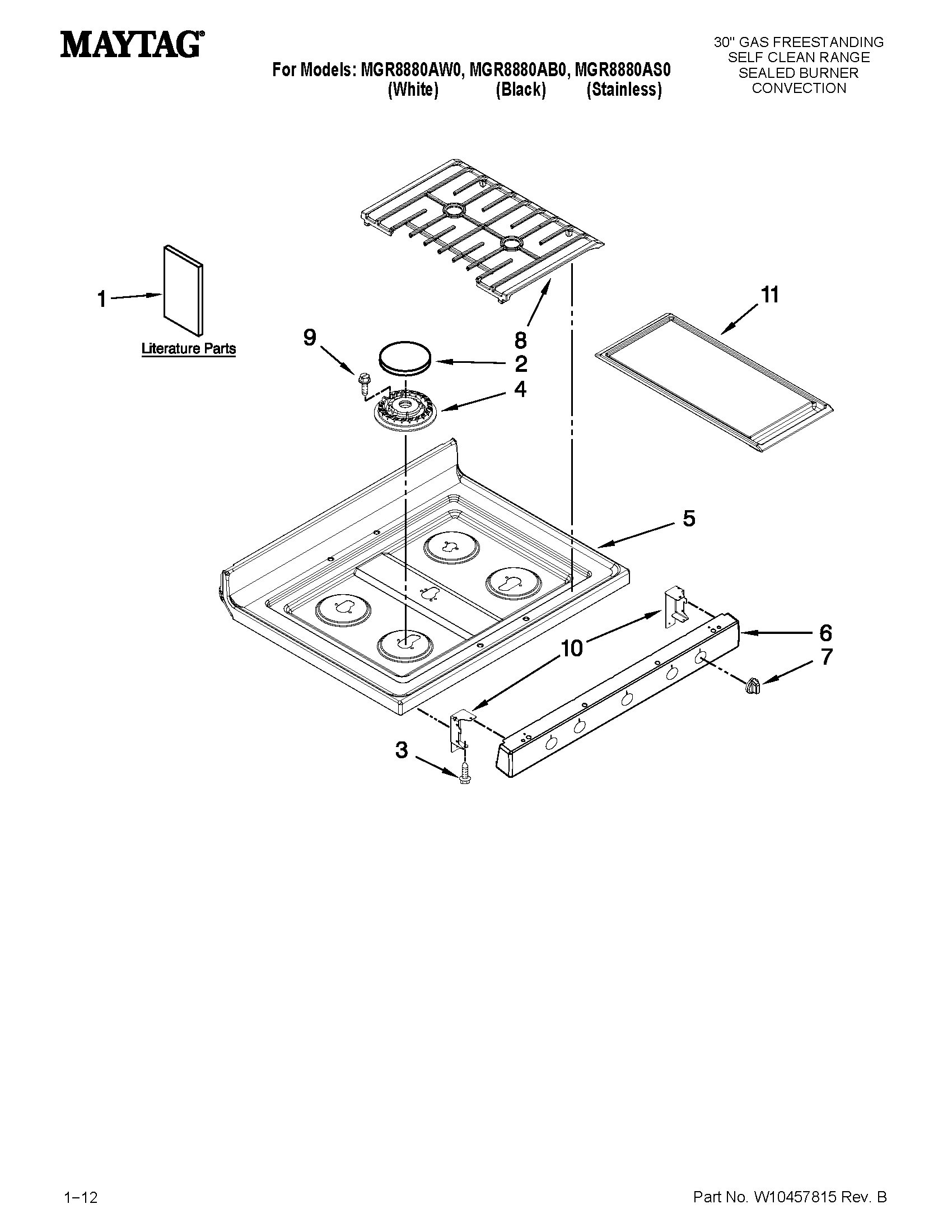 Maytag MGR8880AB0 cooktop parts diagram