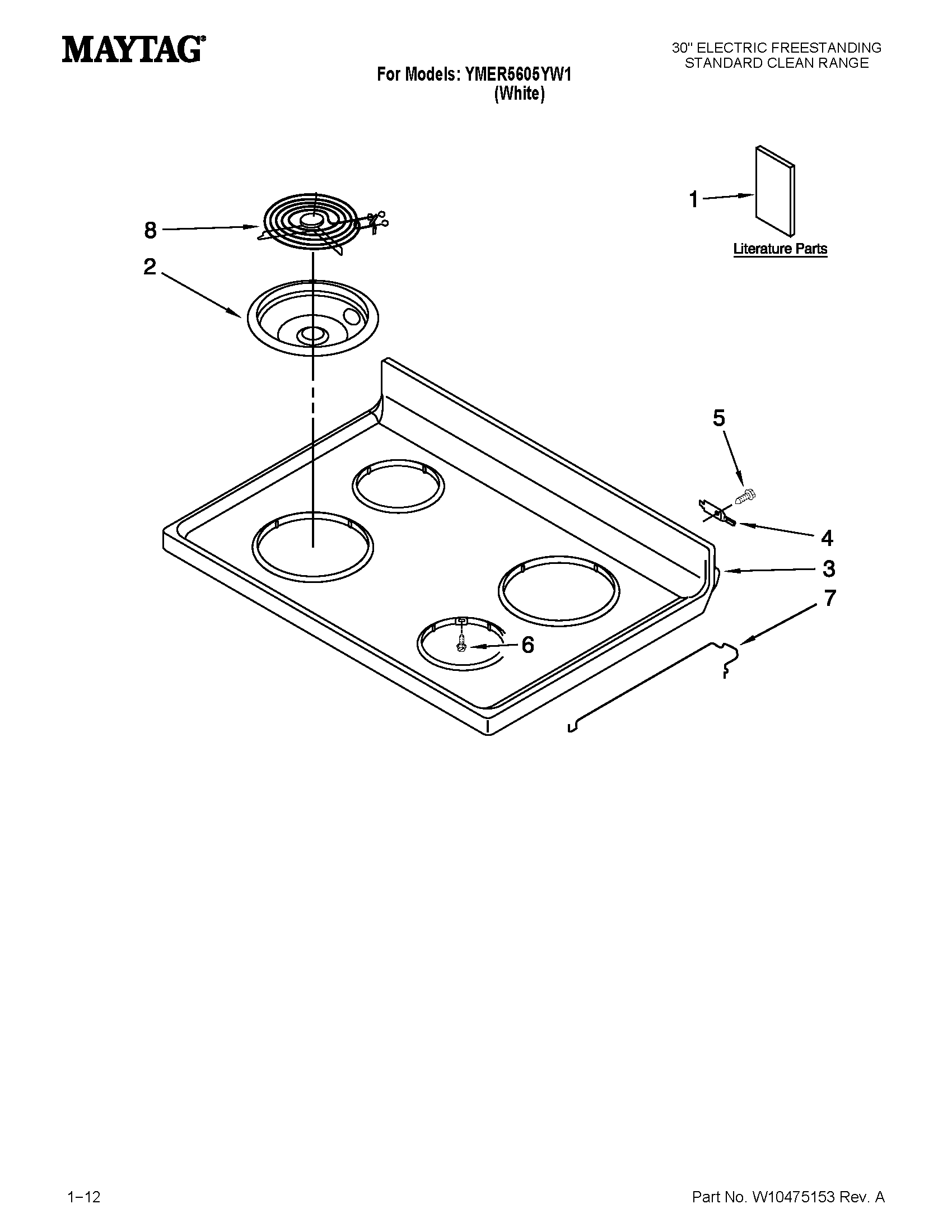 Maytag YMER5605YW1 cooktop parts diagram