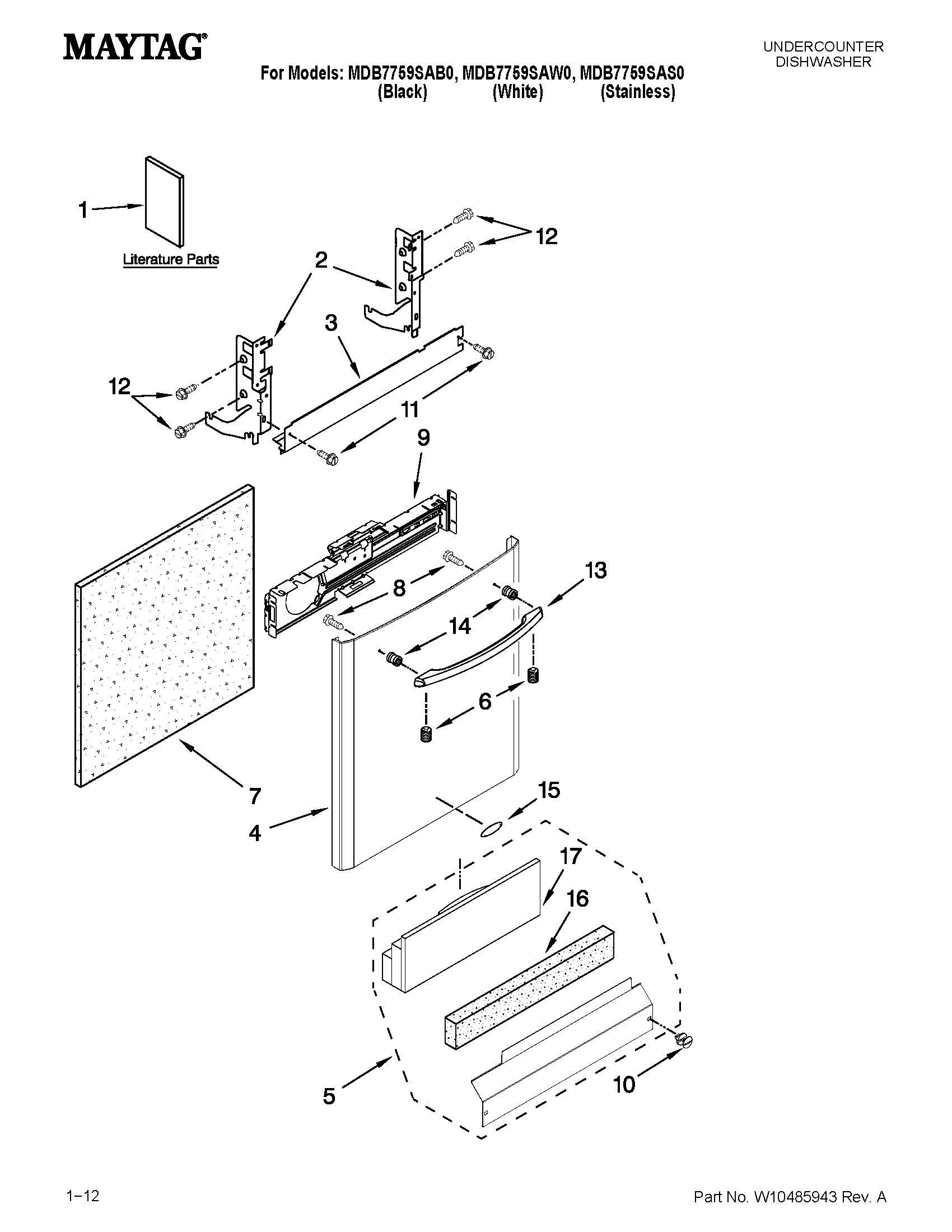 Maytag MDB7759SAS0 door and panel parts diagram