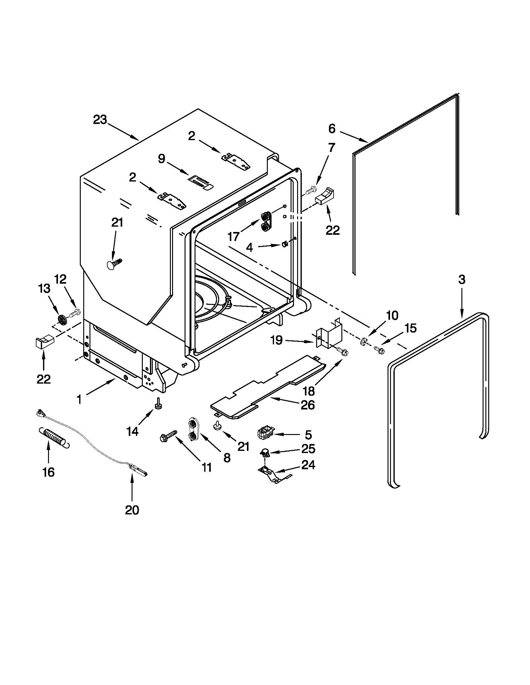 Maytag MDB7759SAS0 tub and frame parts diagram