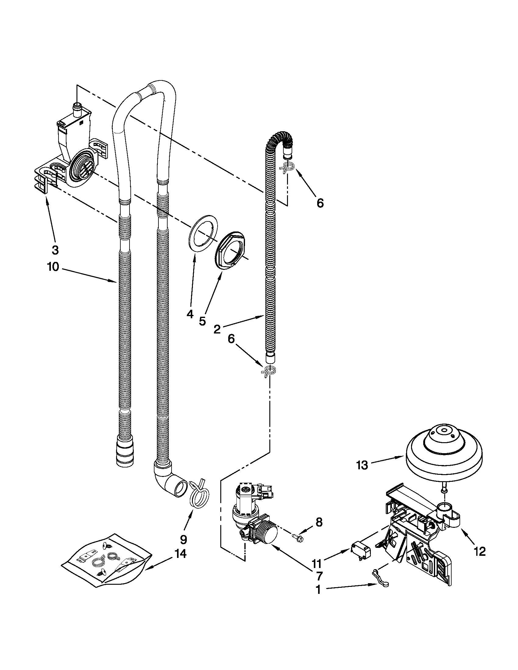 Maytag MDBH949PAB0 fill, drain and overfill parts diagram