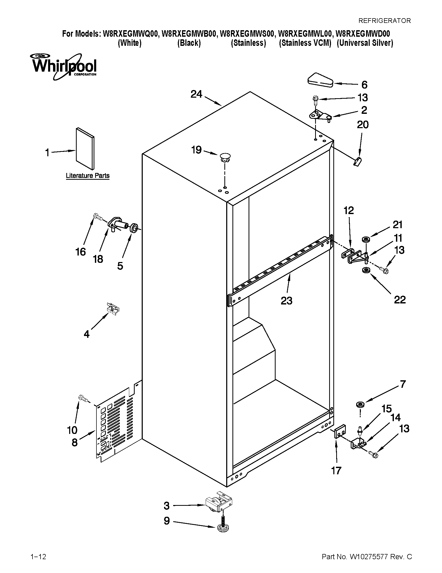 Whirlpool W8RXEGMWQ00 cabinet parts diagram