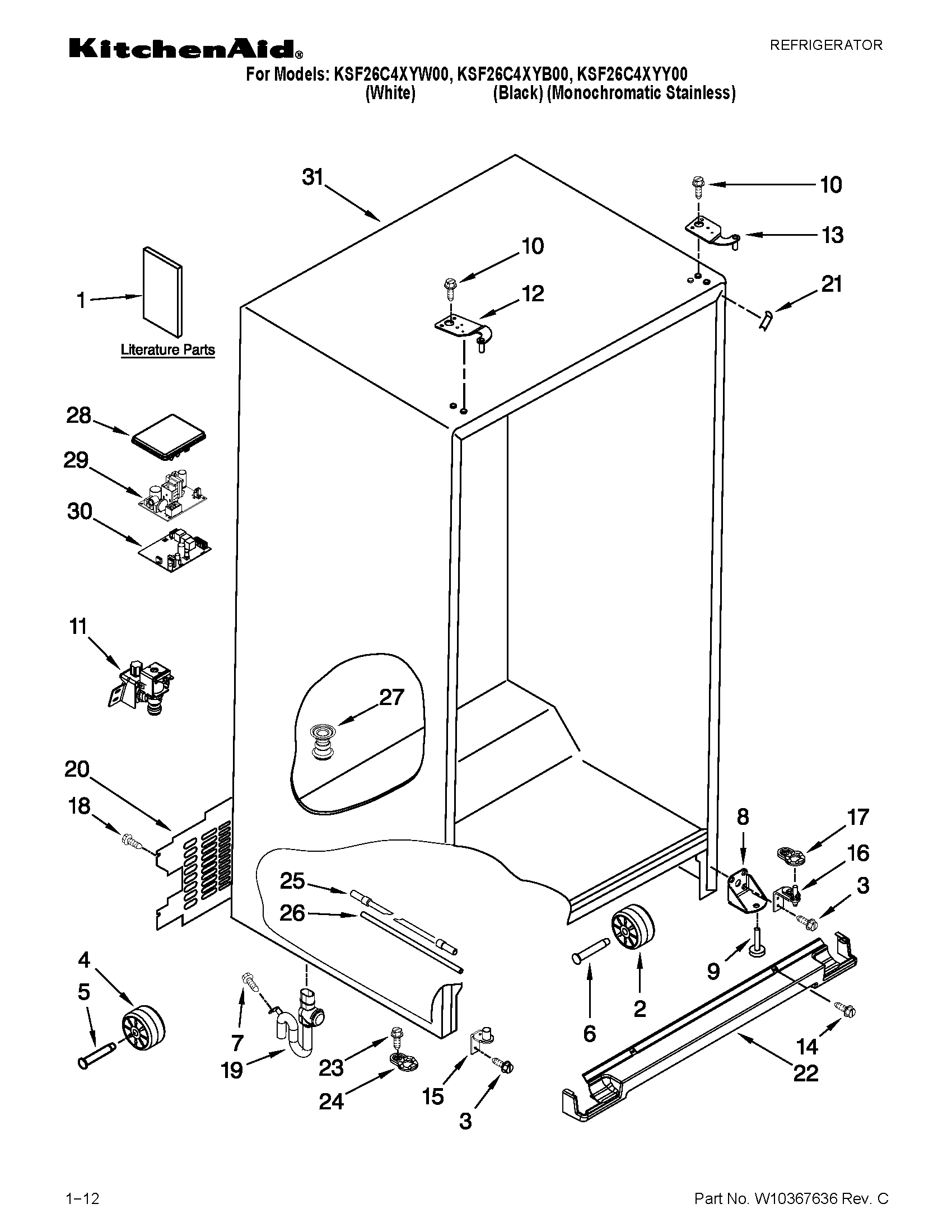 KitchenAid KSF26C4XYY00 cabinet parts diagram